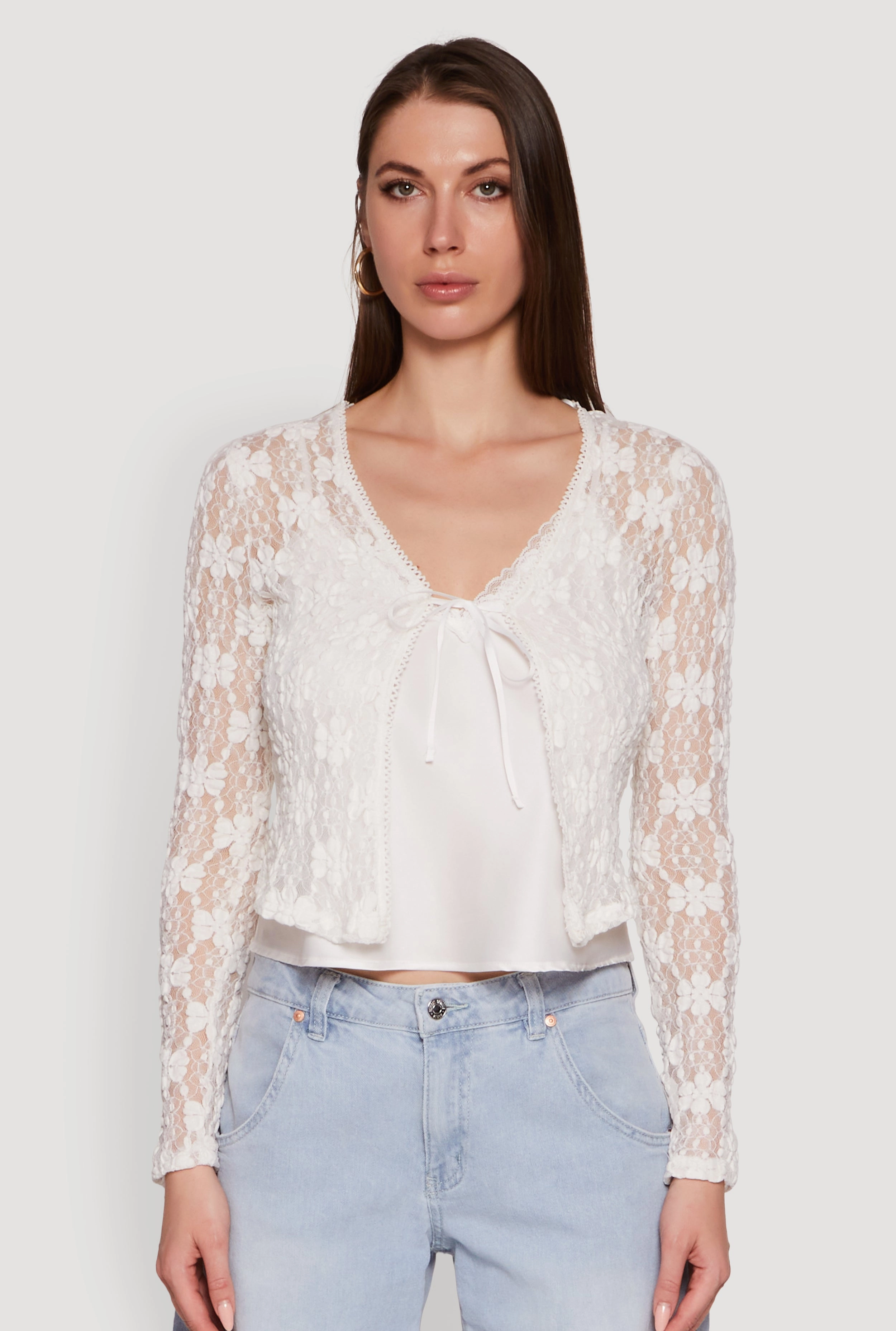 Haute Monde Floral Lace Tie Front Cardigan Durable Quality