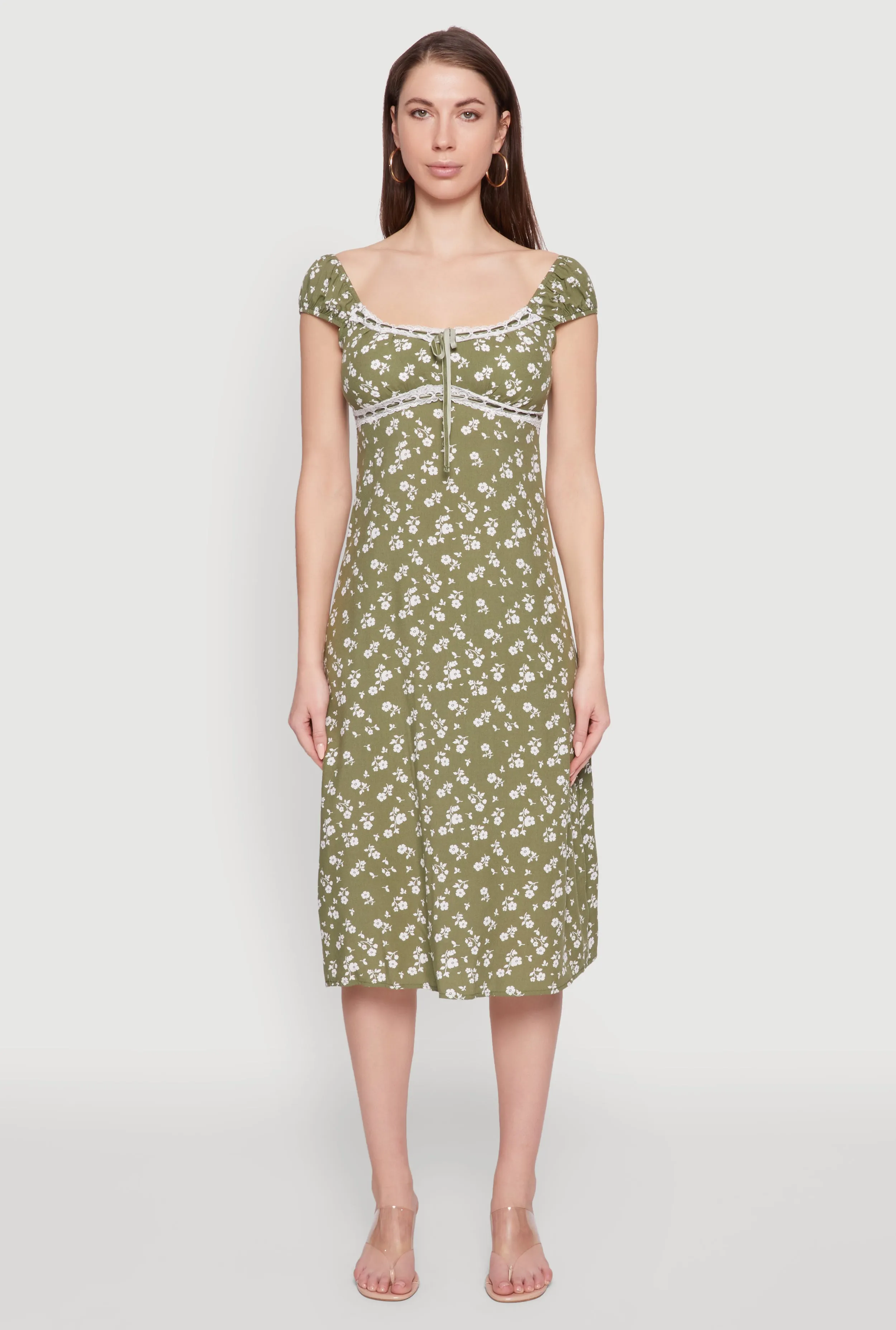 Madden Girl Ditsy Floral Sundress with Lace Details Comfortable fit dress for all body types