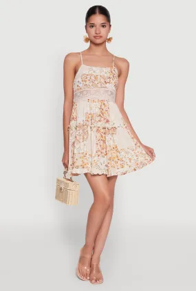 Madden Girl Floral Print Crochet Detail Tiered Sundress Classic Vibe Silky Drape