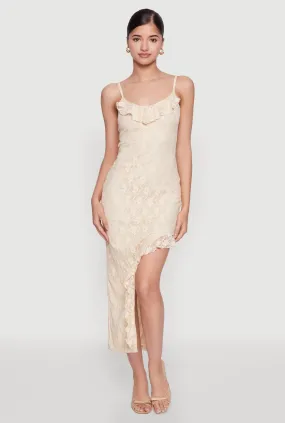Madden Girl Lace Asymmetrical Dress with Ruffles Knot-Detail
