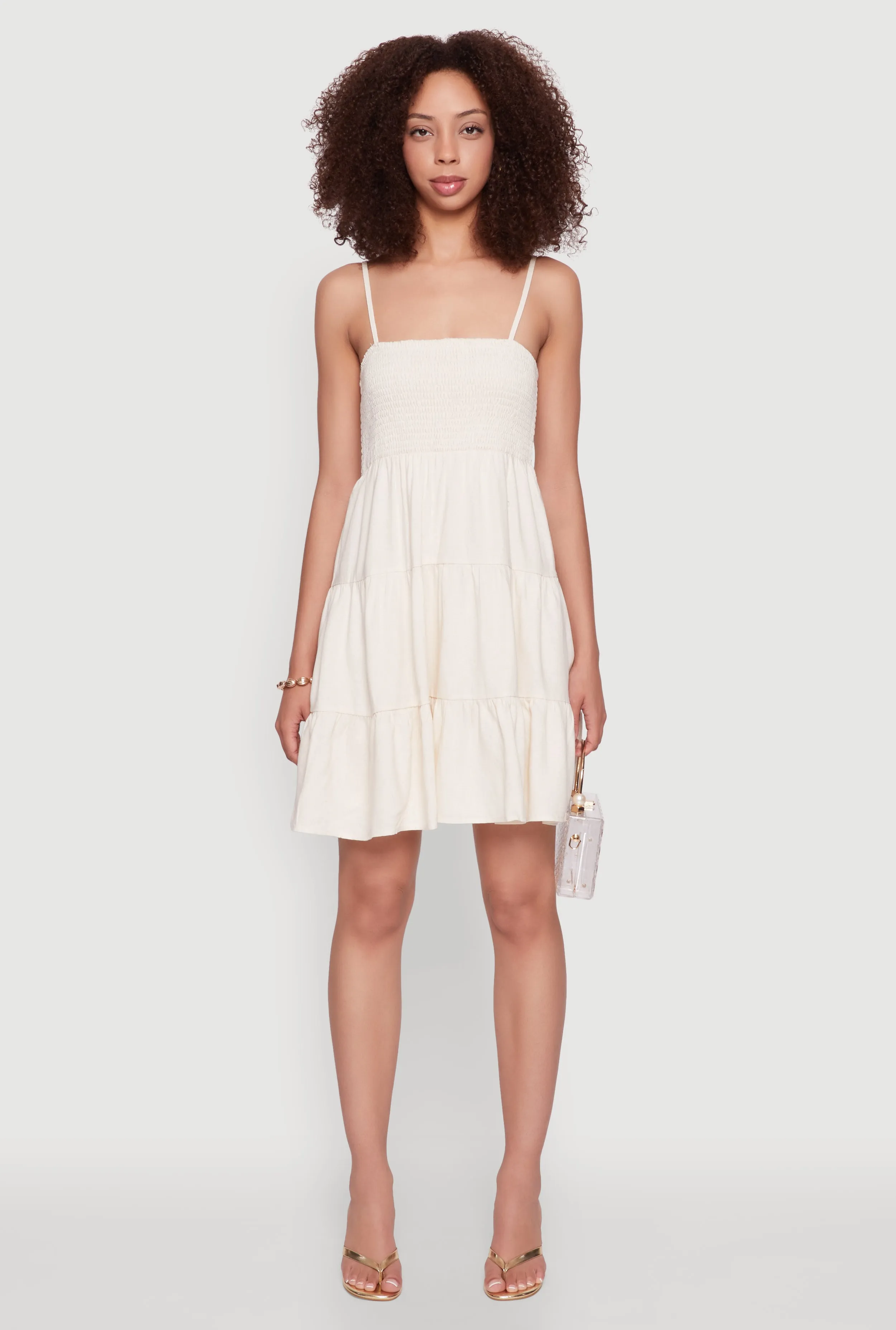 Madden Girl Linen Tiered Sundress with Smocked Square Neck Relaxed Comfort Look