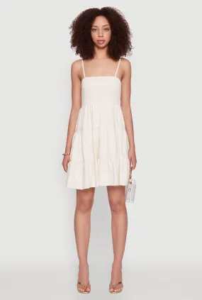 Madden Girl Linen Tiered Sundress with Smocked Square Neck Relaxed Comfort Look