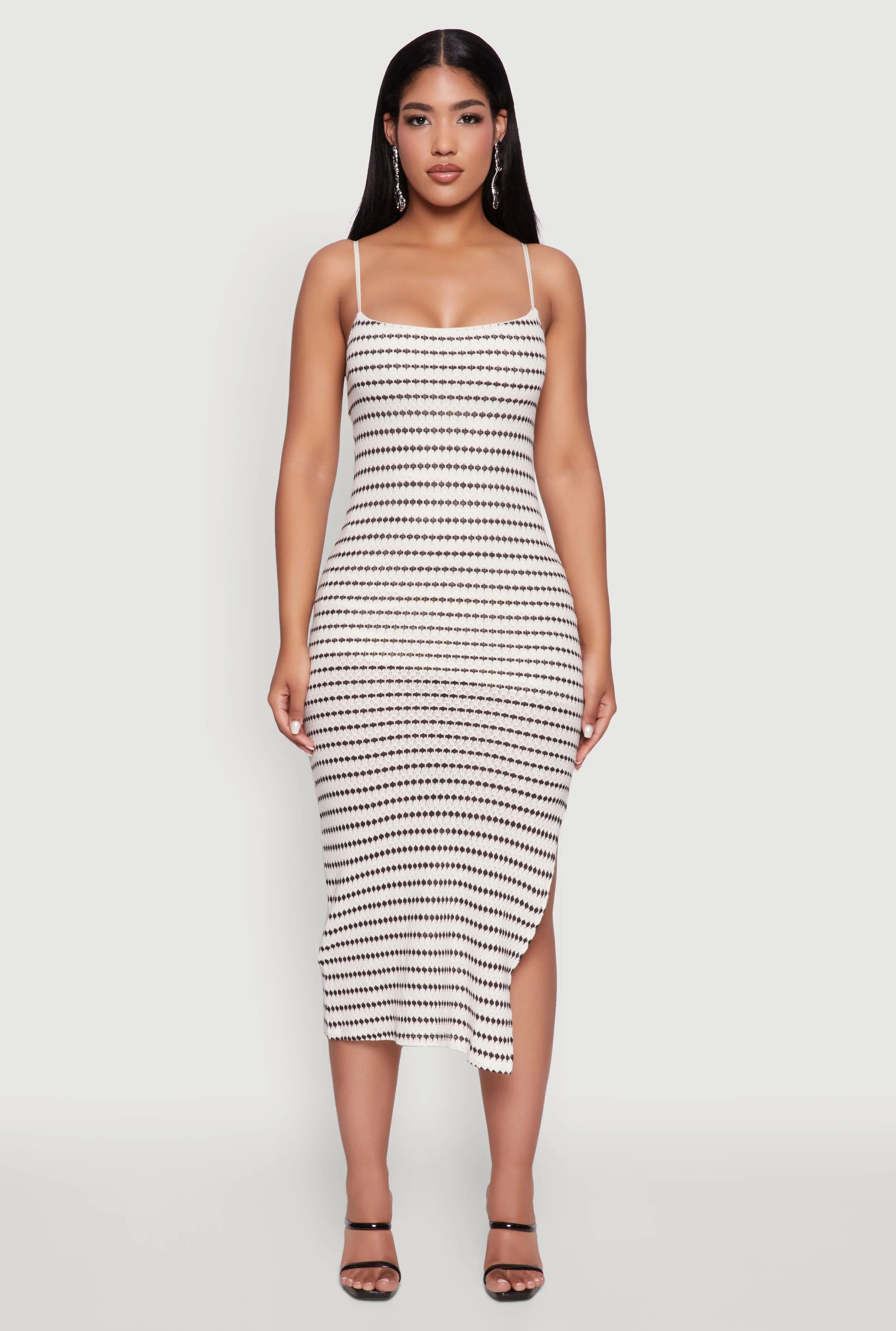 Madden Girl Striped Textured Knit Cami Dress Natural Aesthetic