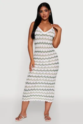 Madden Girl Wavy Striped V Neck Sleeveless Crochet Cami Dress Subtle Flow