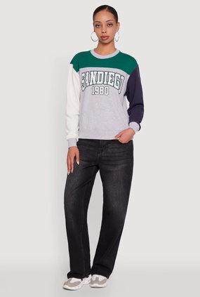 ribbed Madden Girl Color Blocked Graphic Crew Neck Sweatshirt
