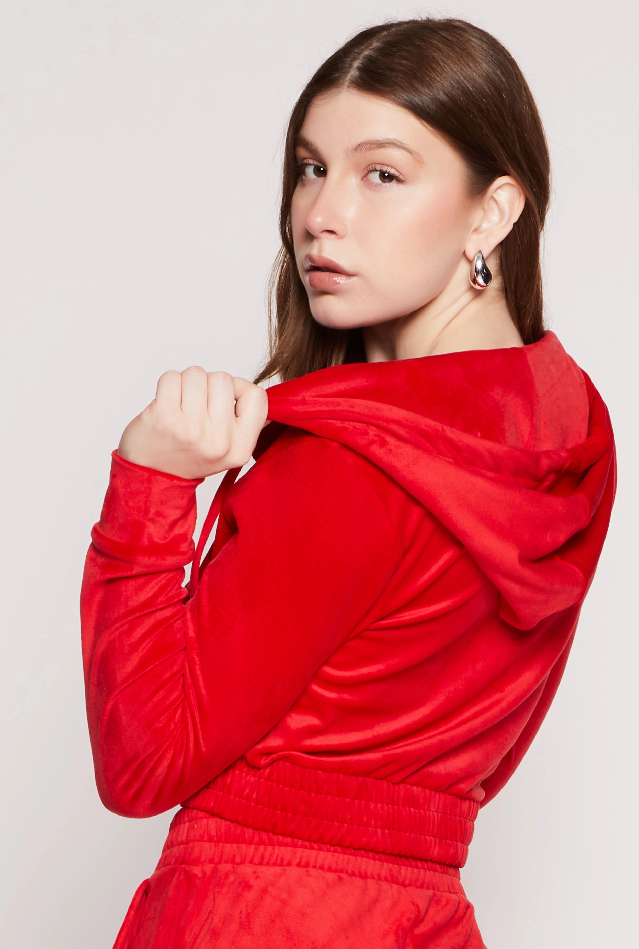 Iris Velour Zip Front Cropped Hoodie Autumn