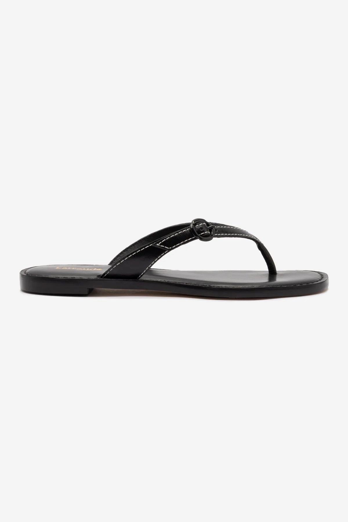 Mary Kate Flat Sandal In Black Leather Comfort Inserts River Path