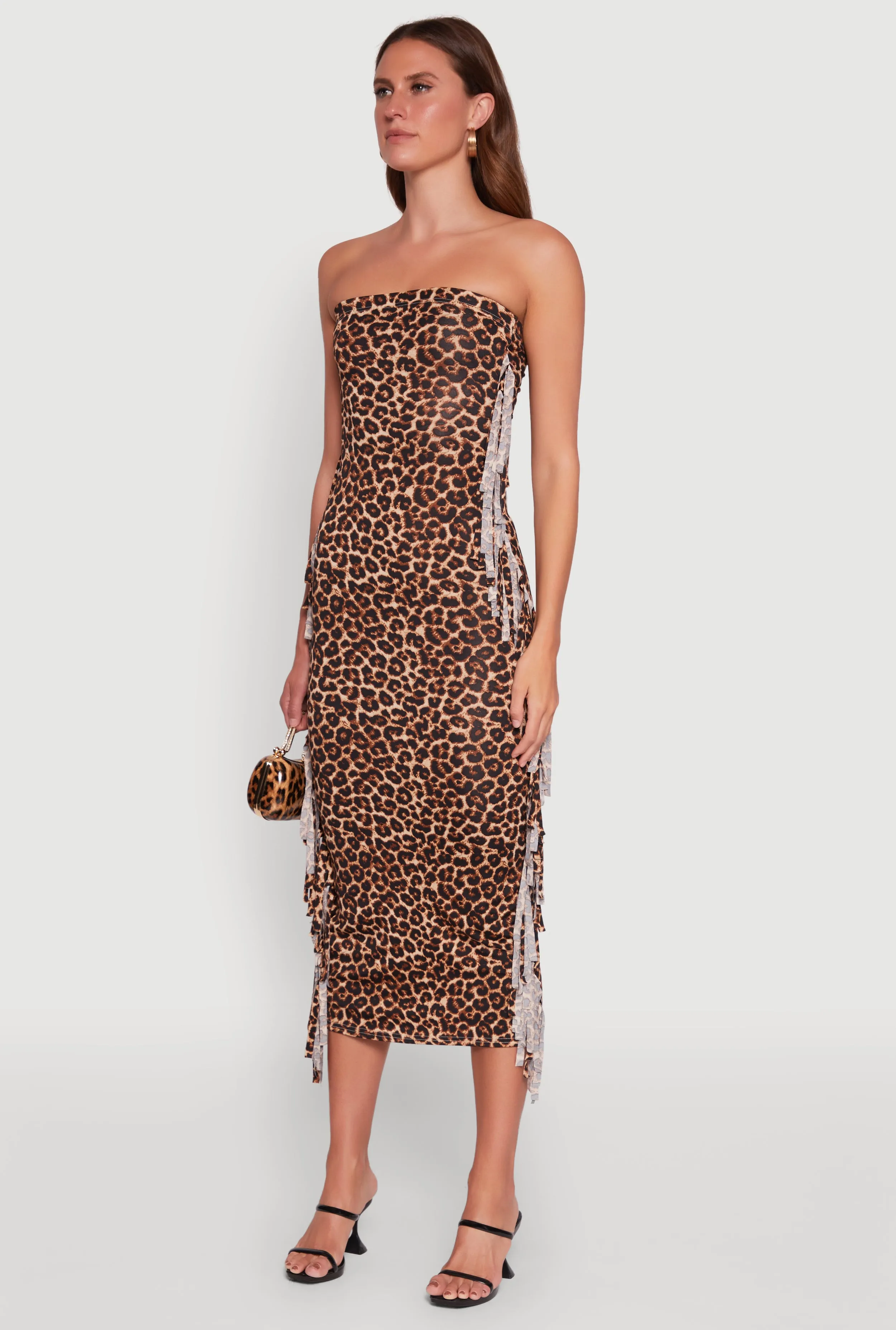 Trendy Leopard Print Fringe Side Tube Dress Urban Favorite