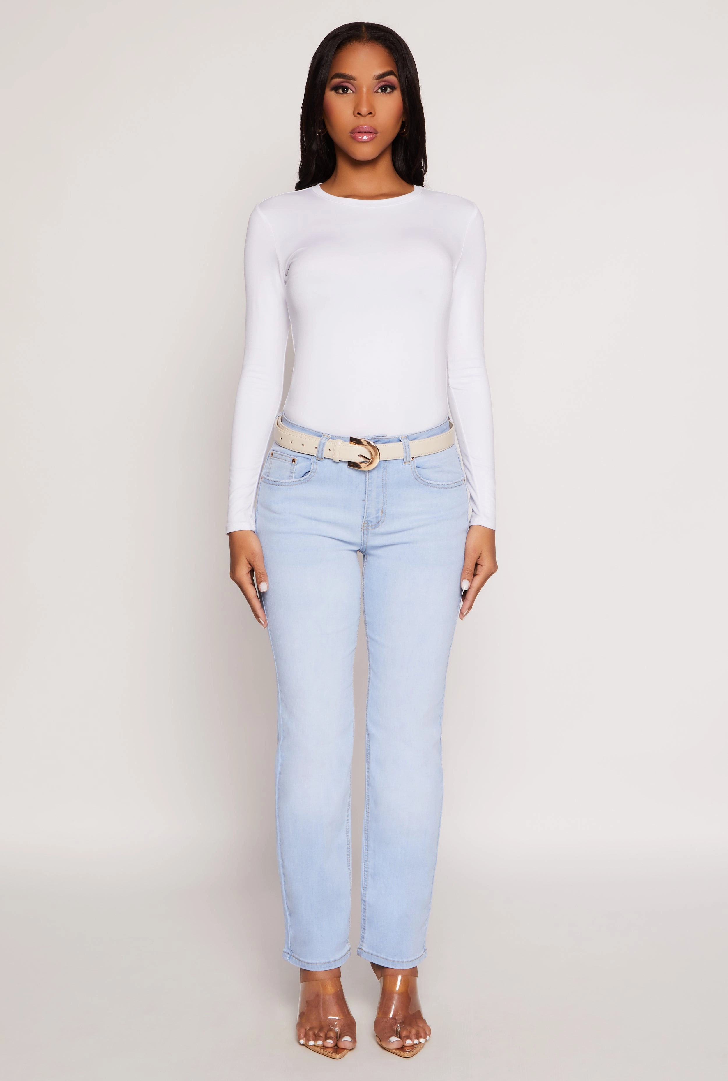 Four Way Stretch Fabric Sandblasted Finish WAX Frayed Detail Straight Leg Jeans