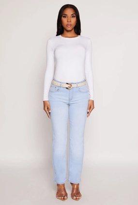 Four Way Stretch Fabric Sandblasted Finish WAX Frayed Detail Straight Leg Jeans