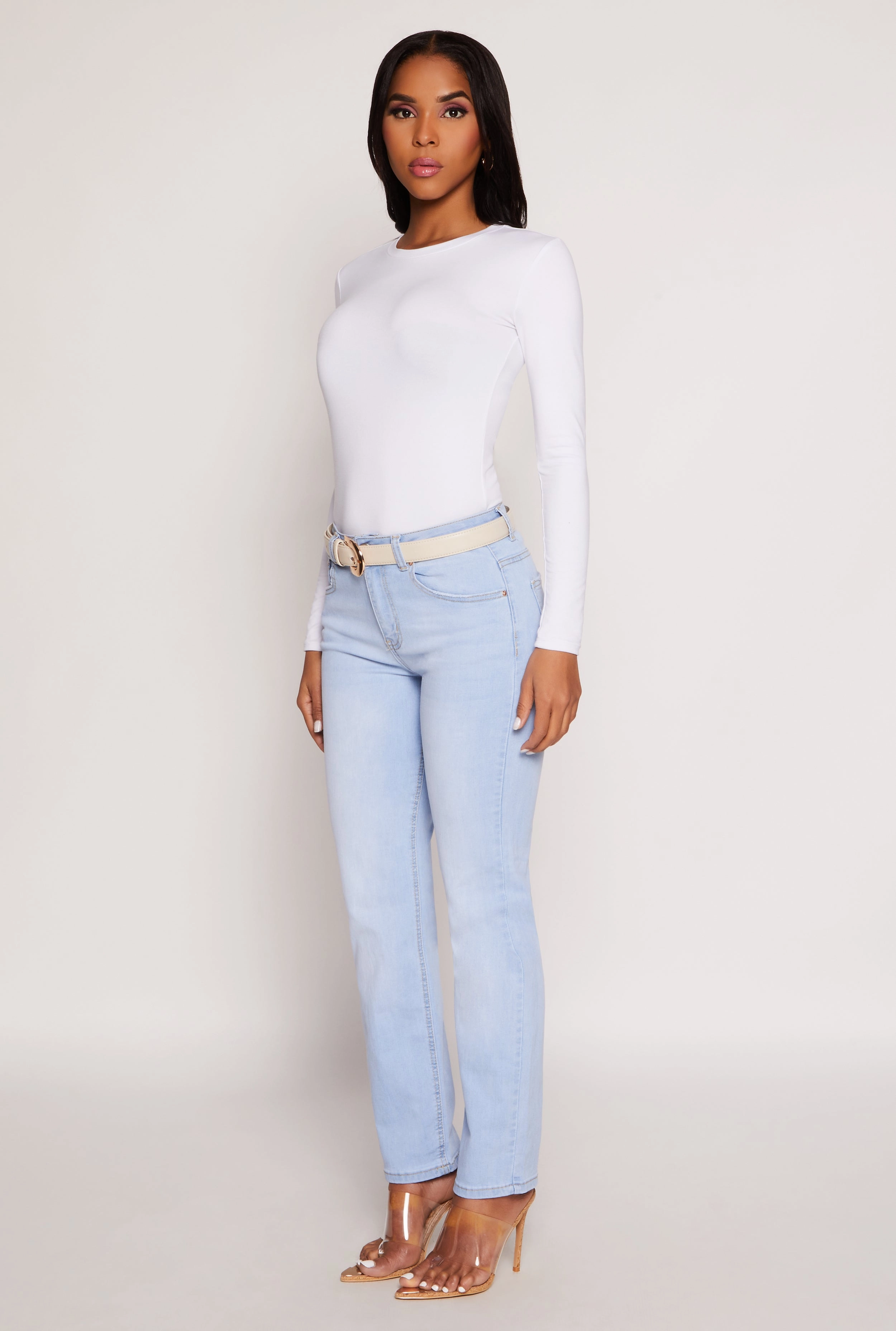WAX Frayed Detail Straight Leg Jeans Parent Style Family Style Fashion Daily