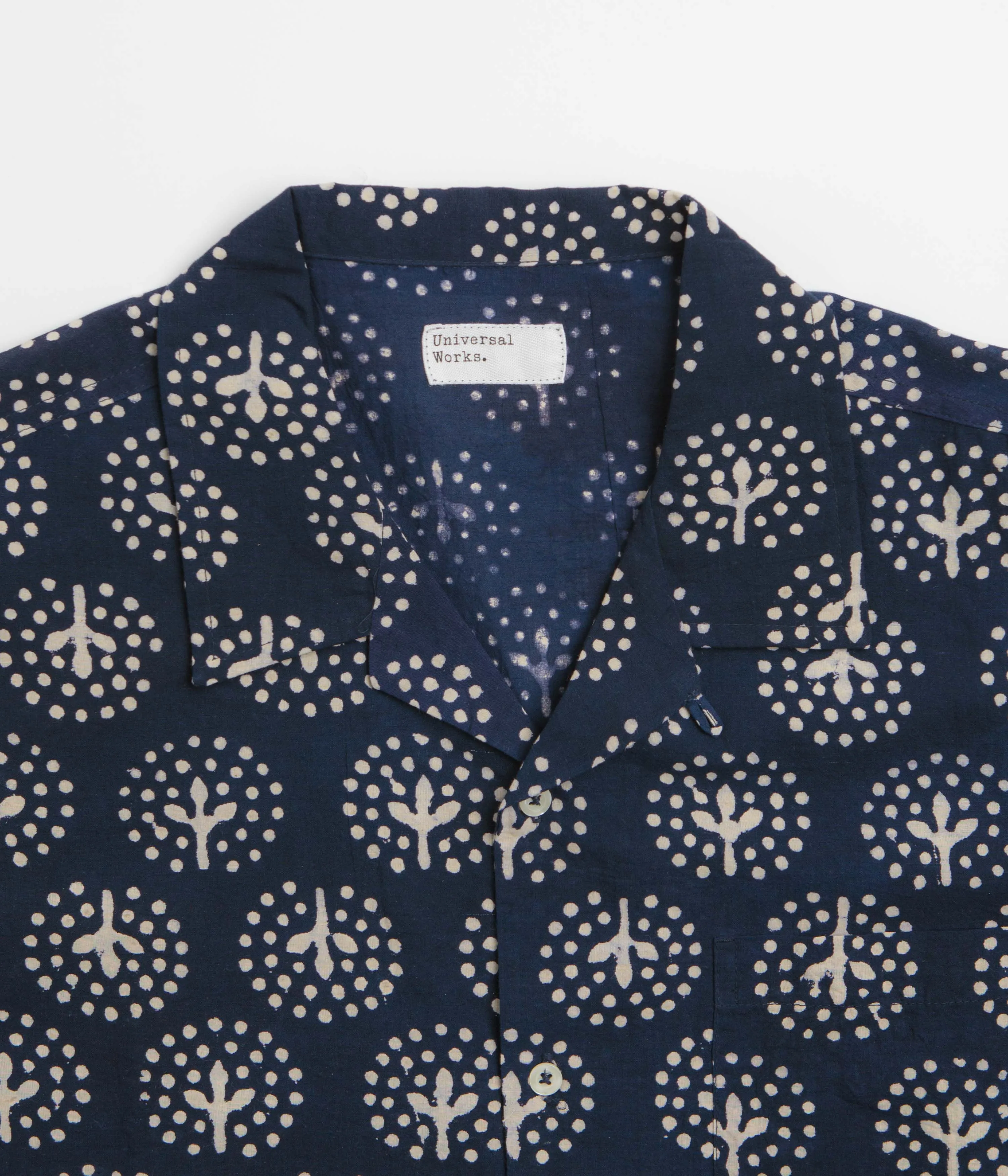 Universal Works Road Shirt - Navy / Magic Circle Floral Motif Vintage Style