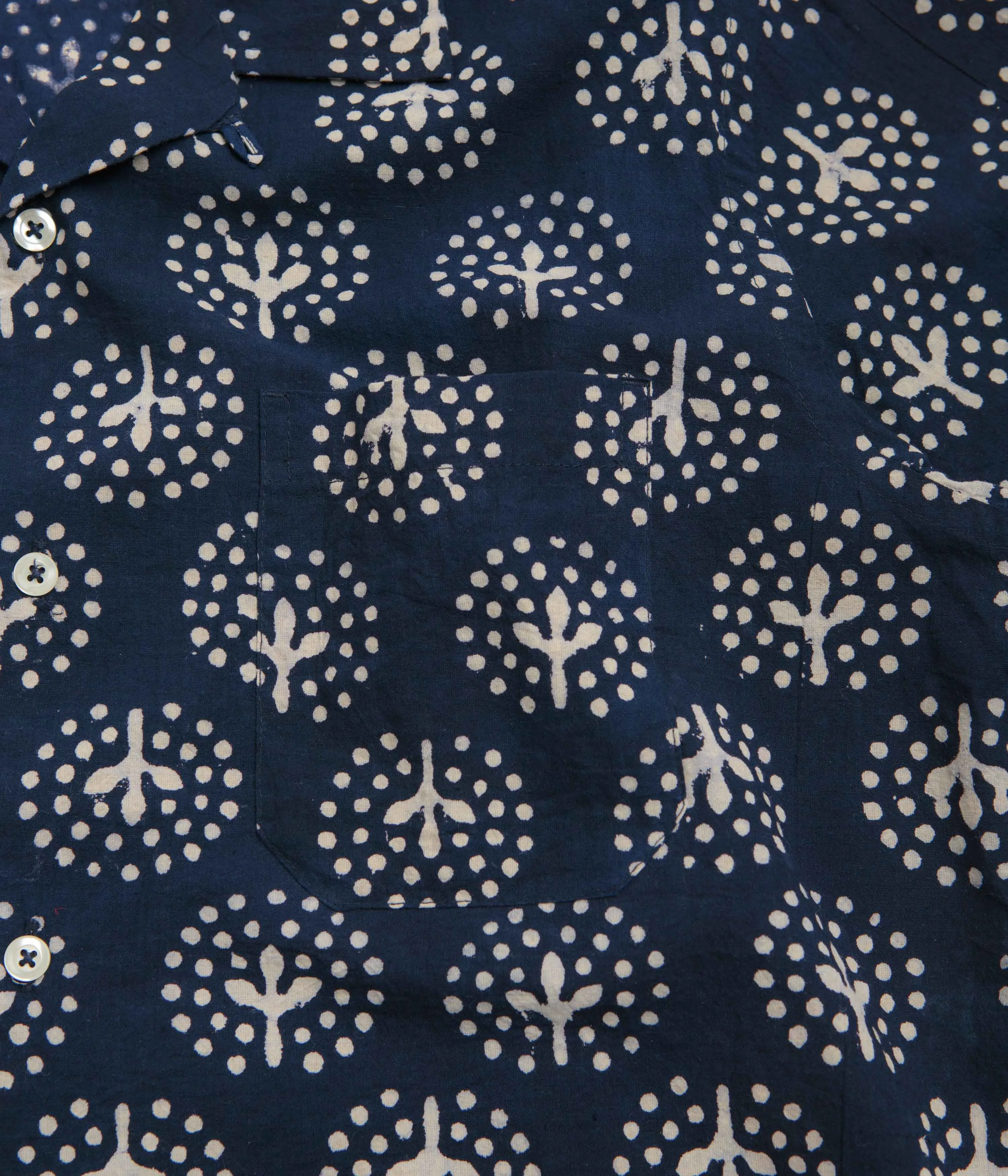 Universal Works Road Shirt - Navy / Magic Circle Smooth Stitch Pattern Subtle design