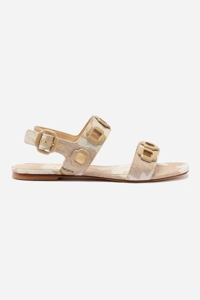 Milan Flat Sandal In Beige Printed Raffia Step Free Breathable Material