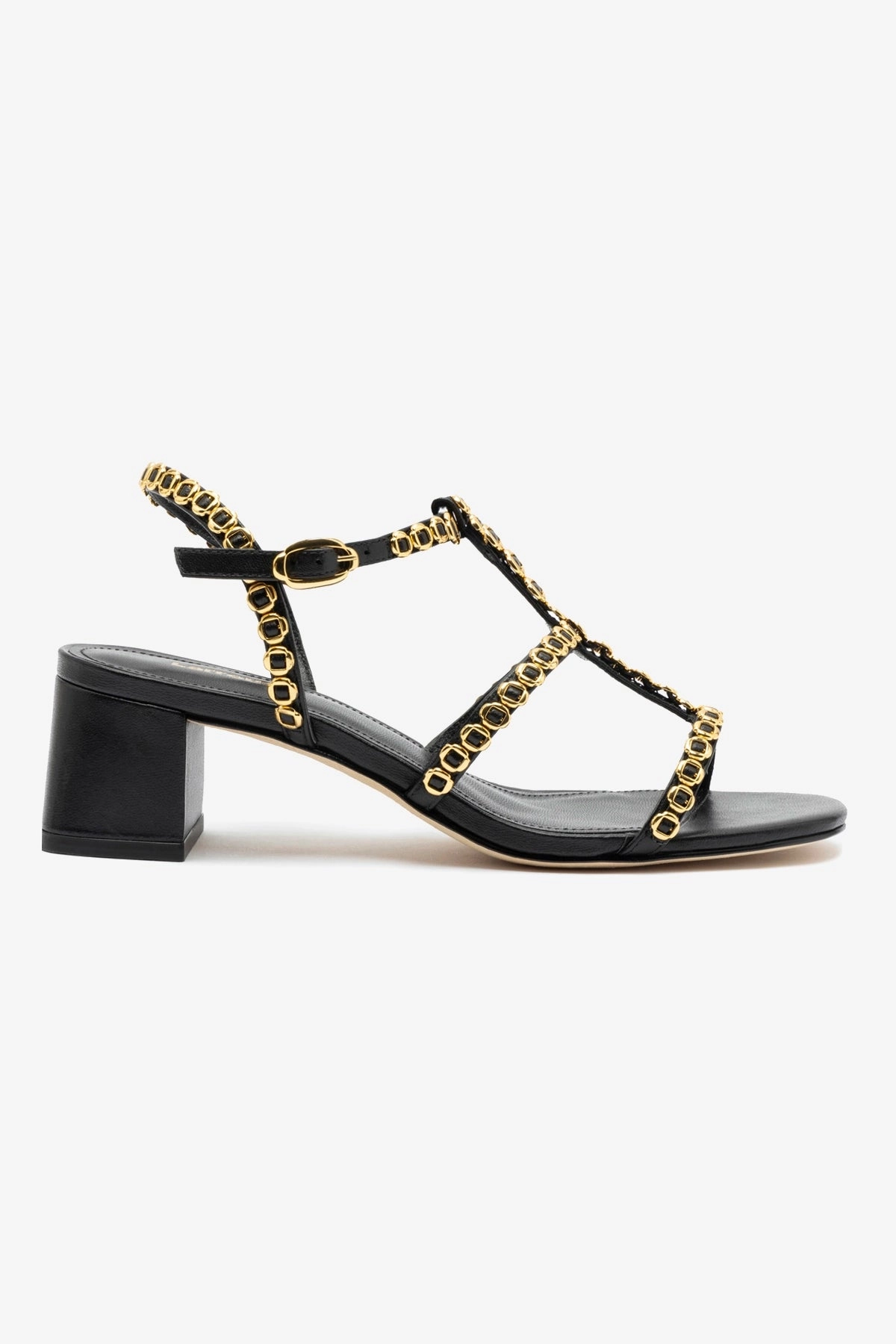 Milanina Block Sandal In Black Leather Moisture Wicking Fabric