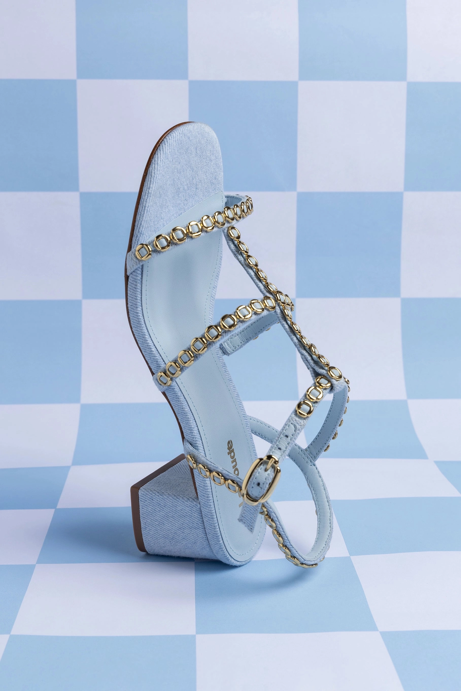 Multi Angle Traction Nodes Slim Profile Milanina Block Sandal In Maya Denim