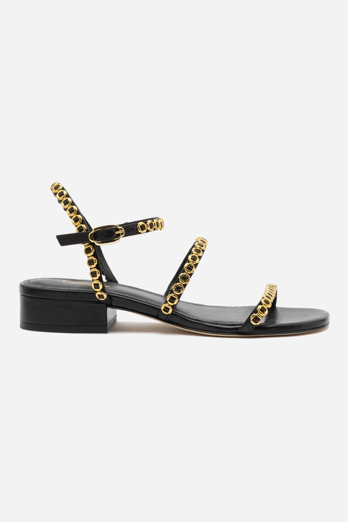 Top View Relaxed Style Milanina Flat Sandal In Black Leather