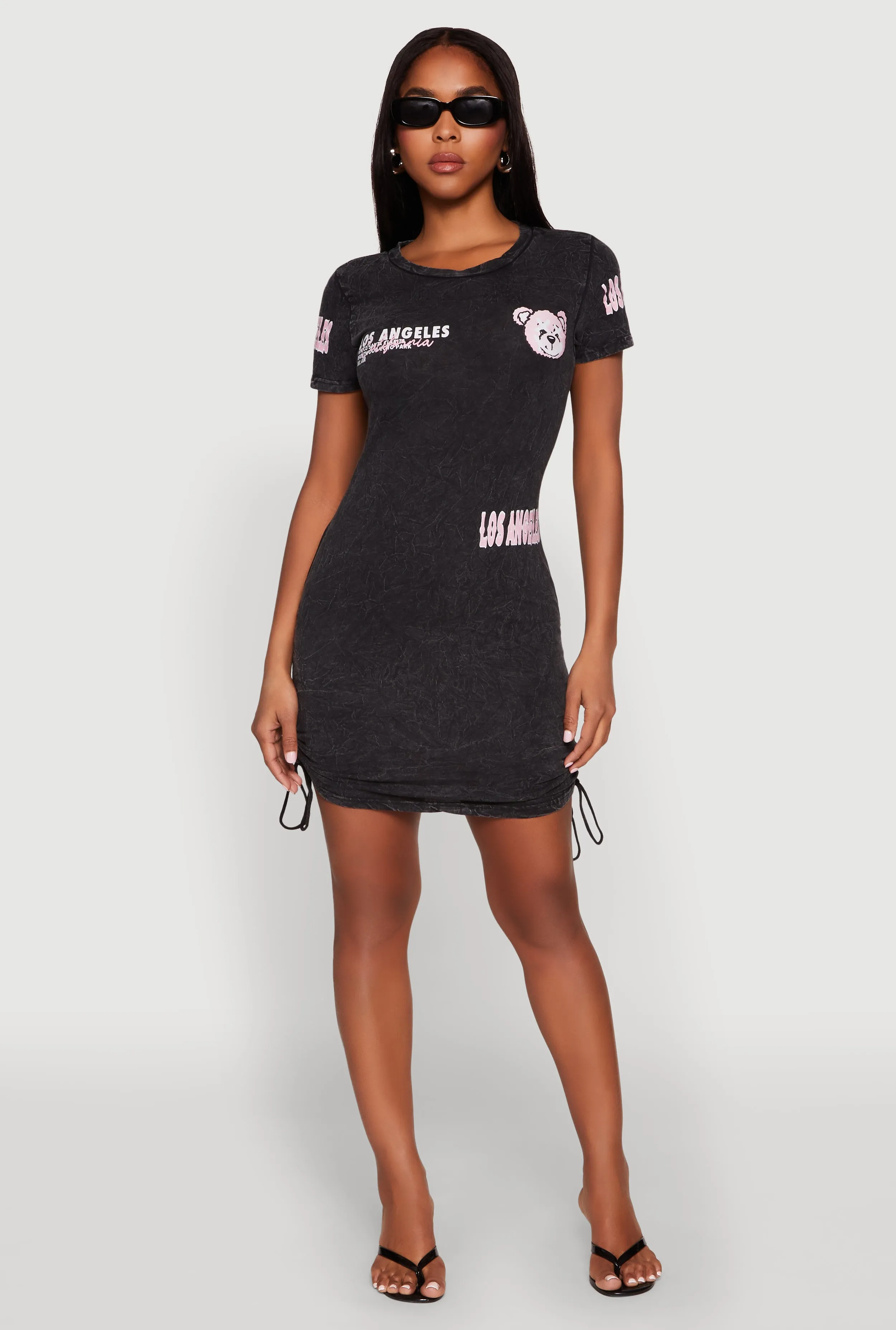 Mineral Wash Los Angeles Graphic Print Dress ConvertibleNeckline City Rhythm