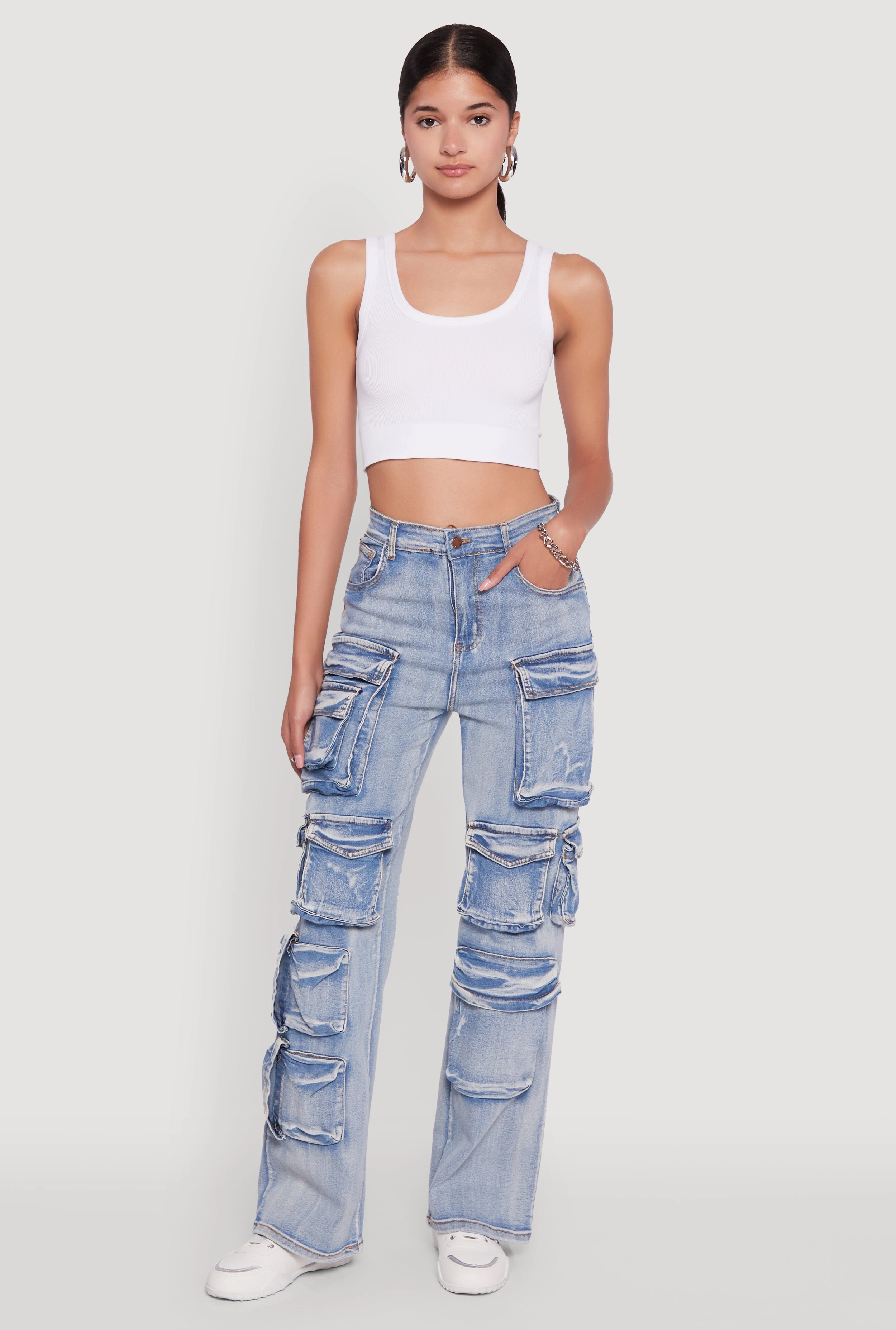 Mineral Wash High Waisted Straight Leg Utility Jeans Perfect for All Timeless Choice