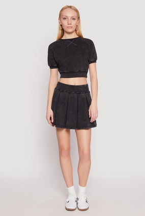 Soft Aesthetic Mineral Wash Pleated Mini Skirt