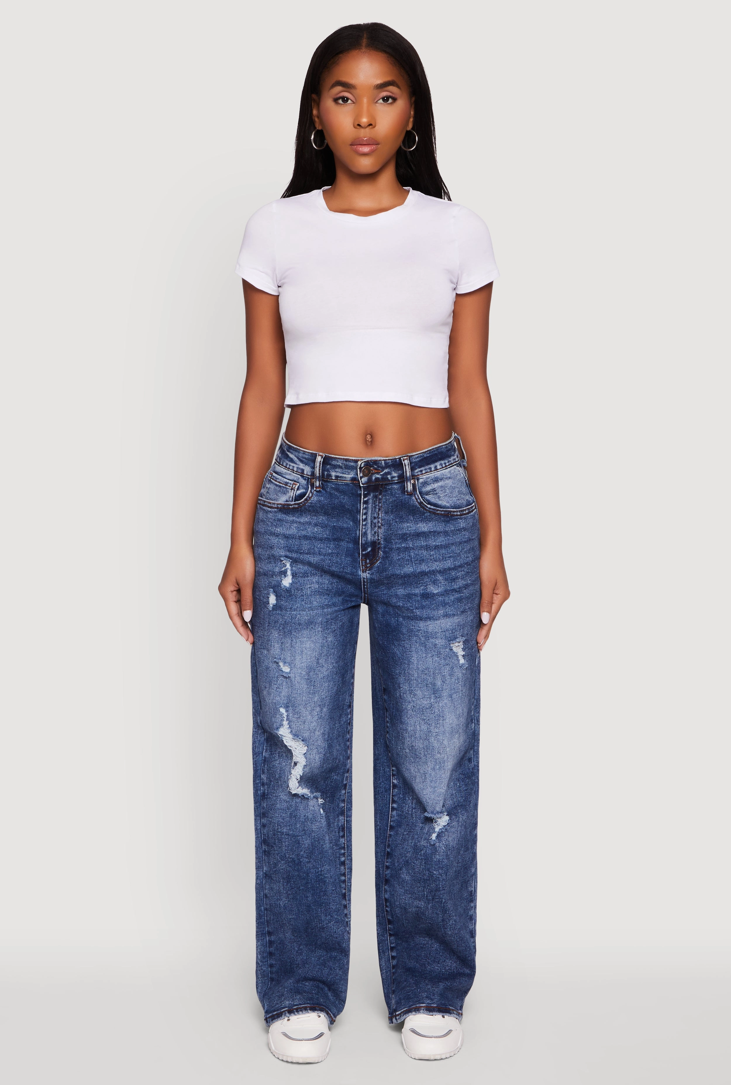 Outfit Mix Mineral Wash Whiskered Distressed Straight Leg Jeans
