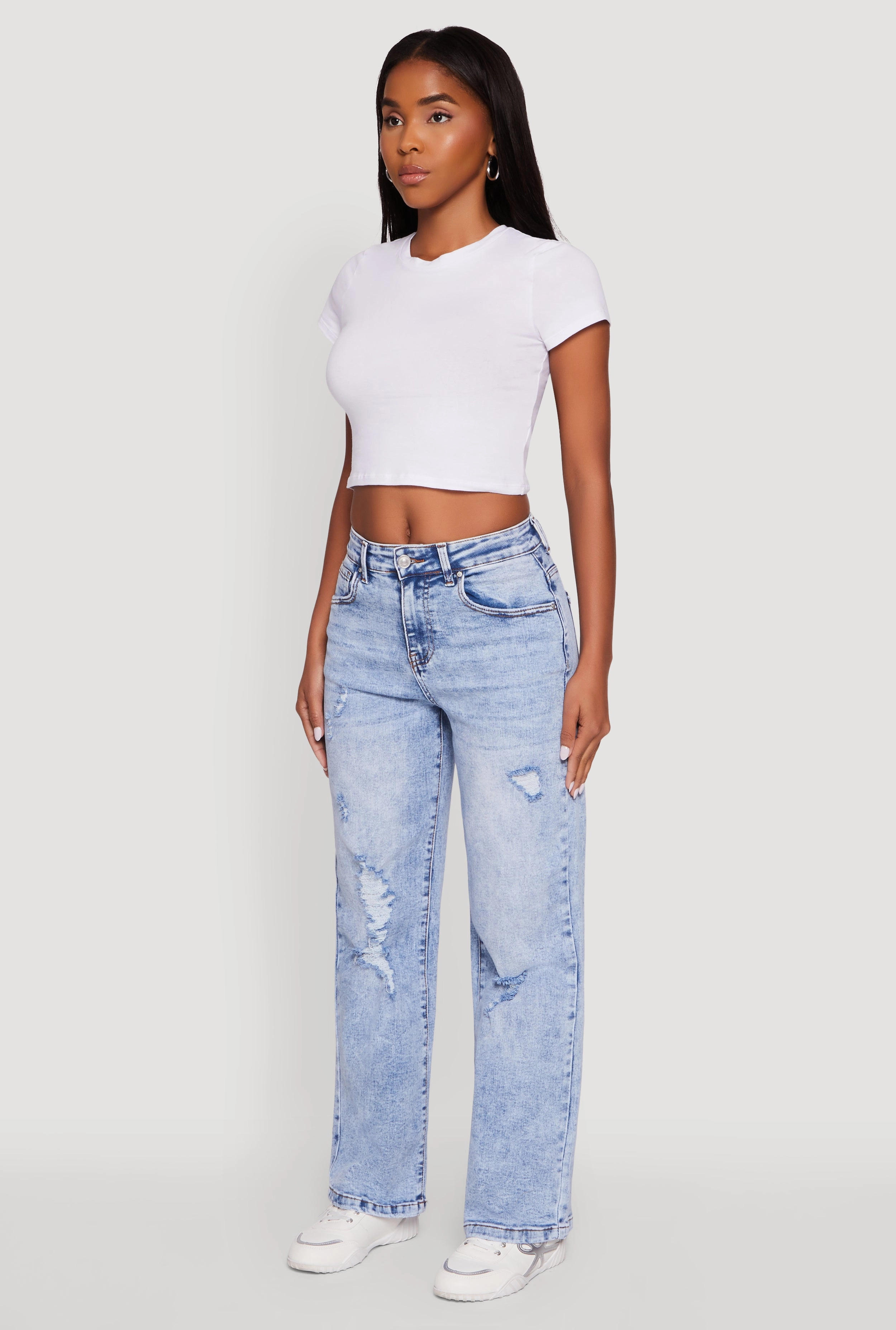 All Occasion Streetwear Fan Premium Mineral Wash Whiskered Distressed Straight Leg Jeans