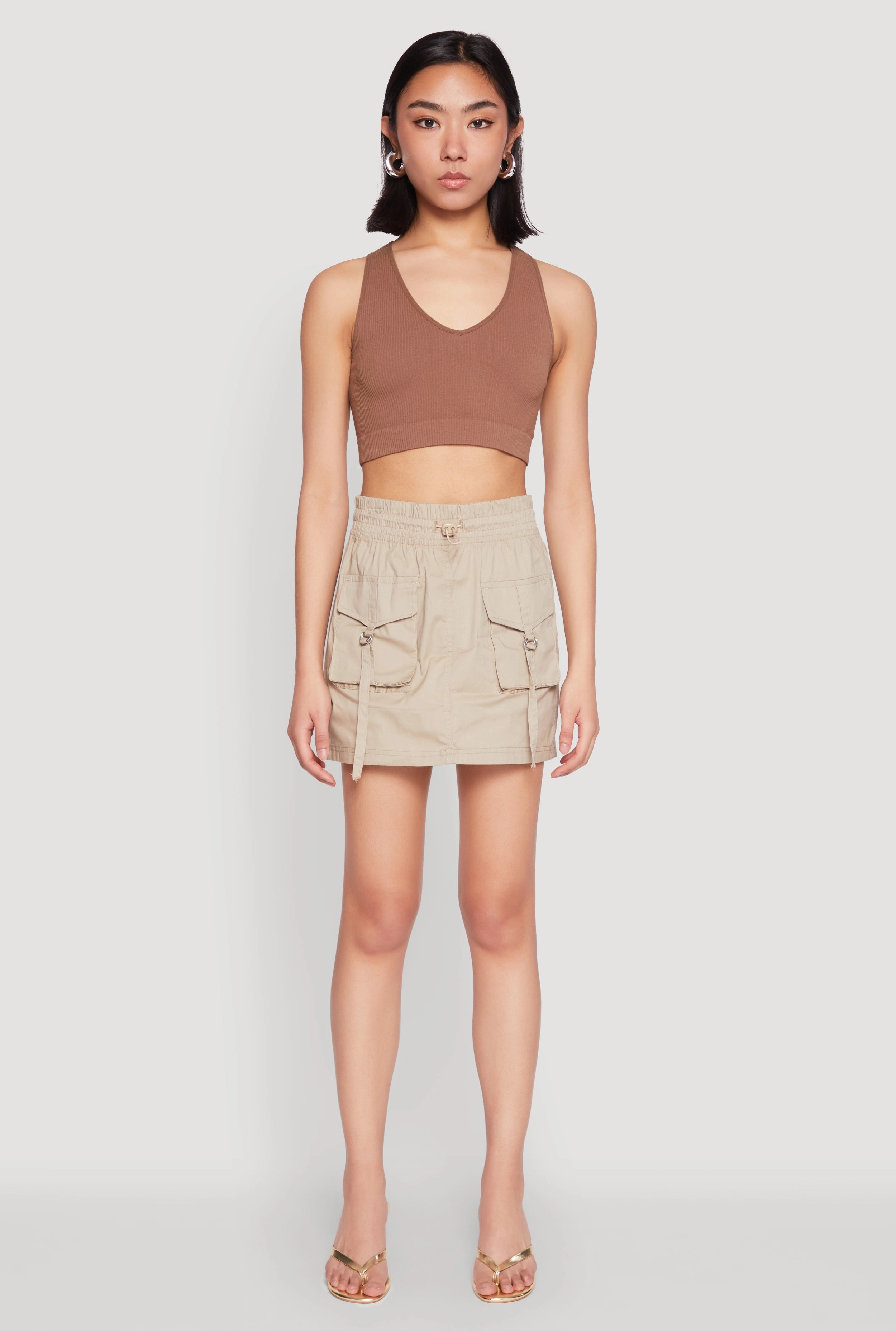 Foil Print Cotton Rich Toggle Drawstring Mini Cargo Skirt