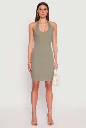Timeless Style Ribbed Knit Halter Midi Dress