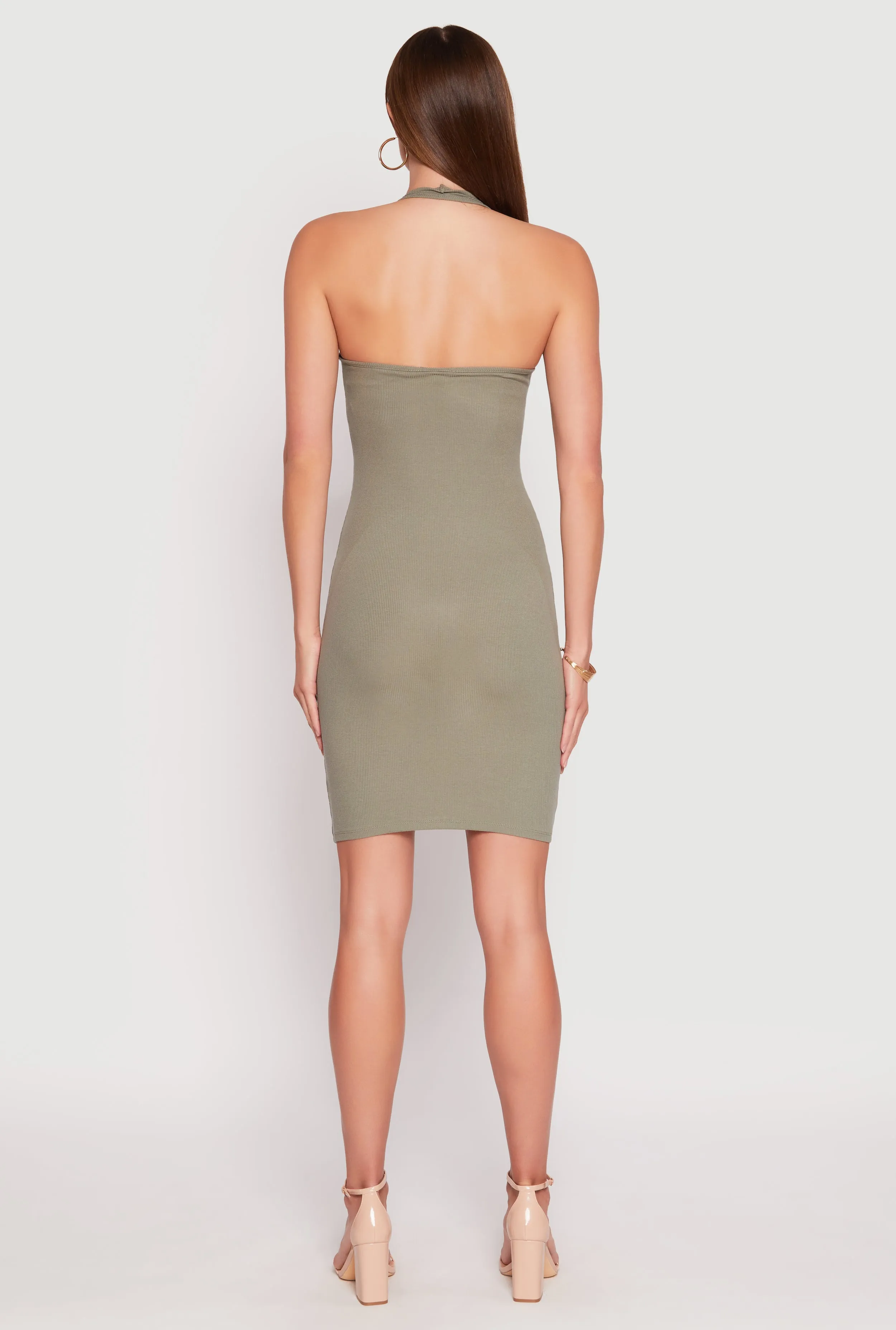 Casual Fit Ribbed Knit Halter Midi Dress