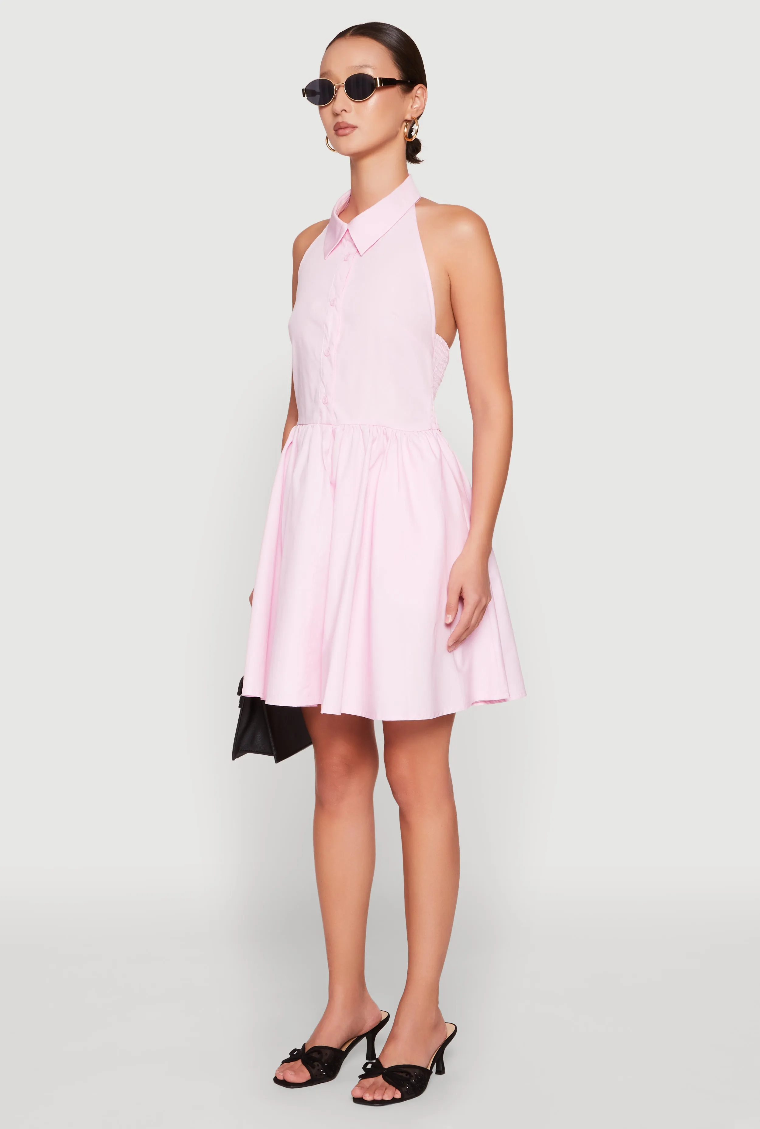 Halter Button Front Skater Dress Cool Comfort