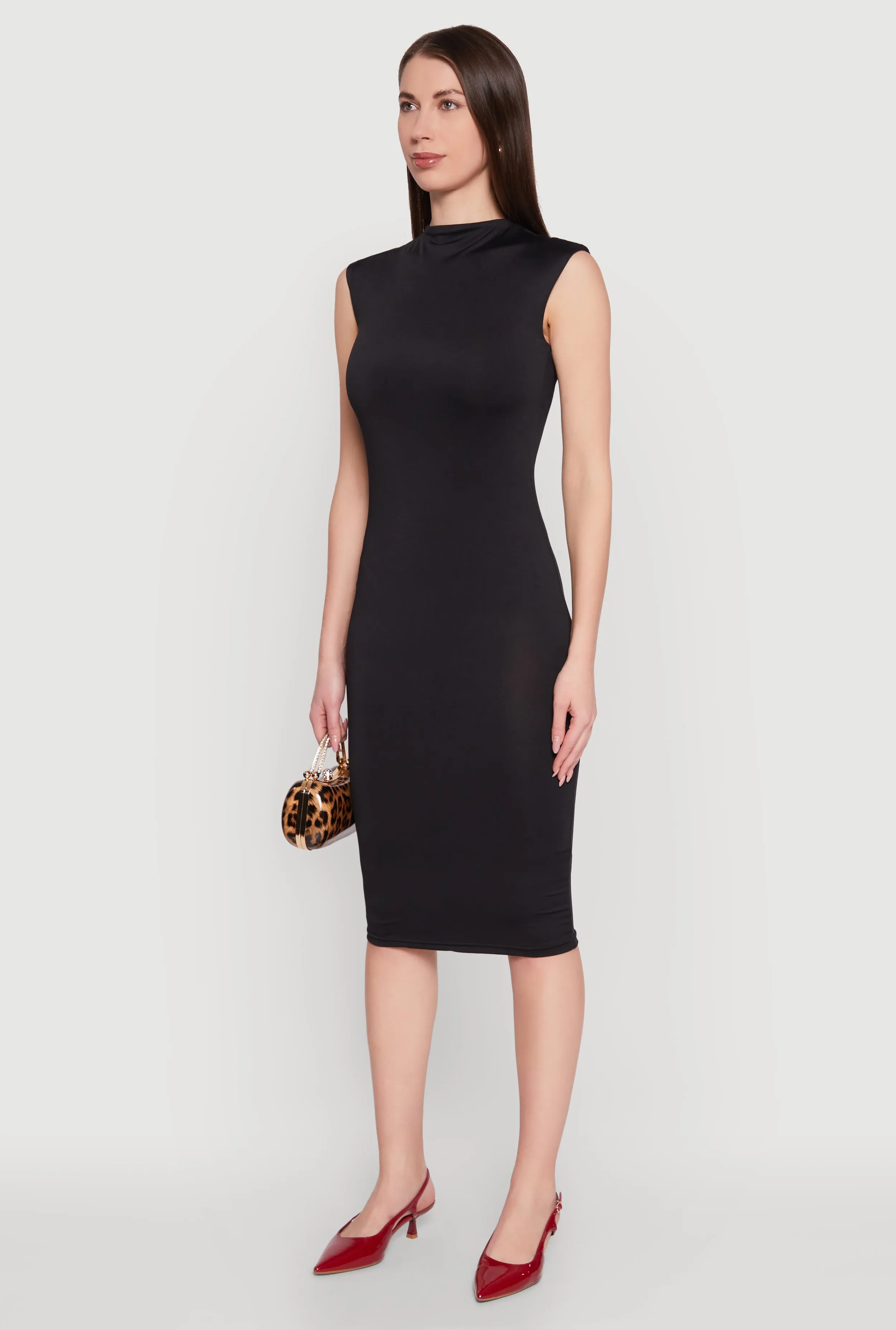 Mock Neck Cap Sleeve Midi Dress Work Chic