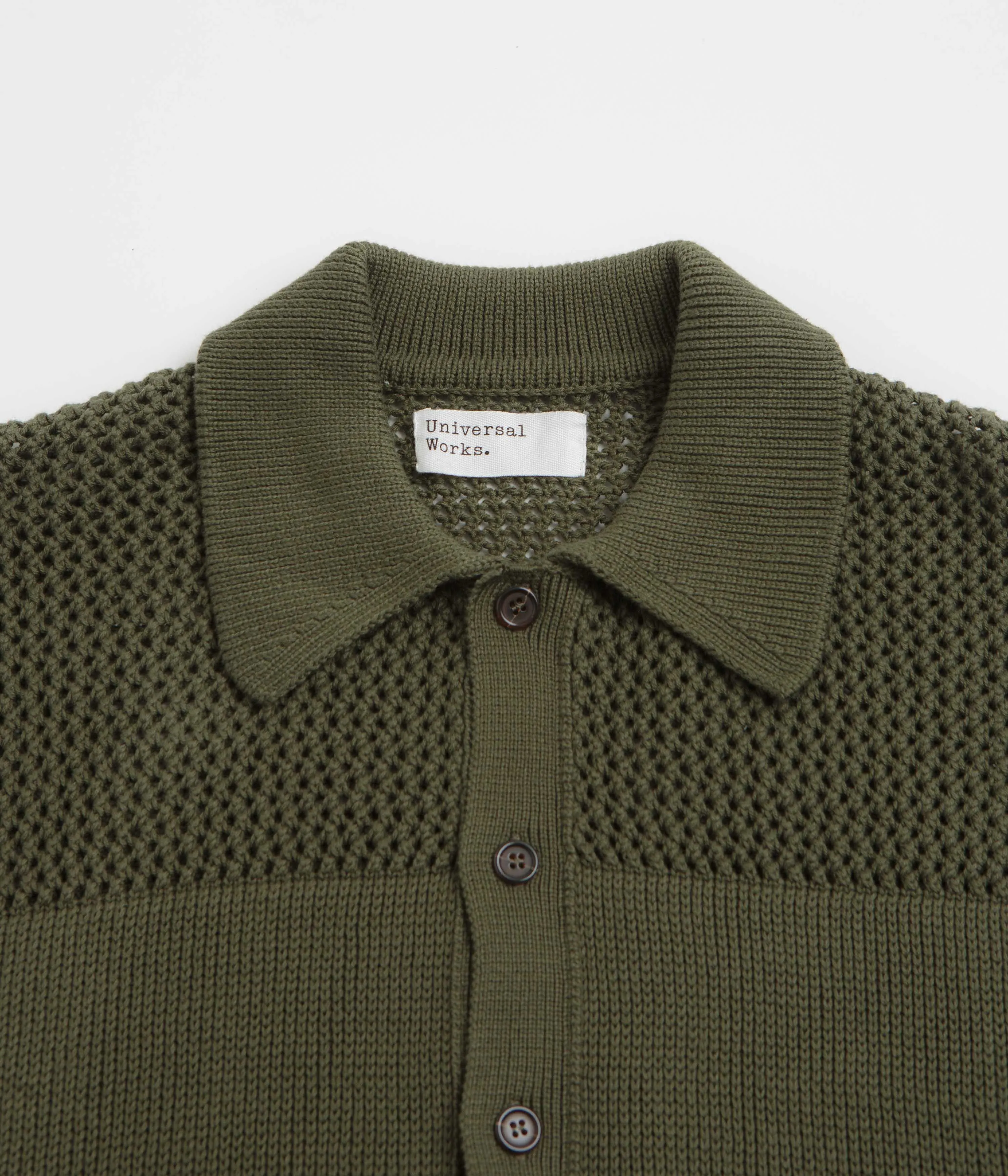 Universal Works Knit Short Sleeve Shirt - Olive Travel-friendly Fall Fashion
