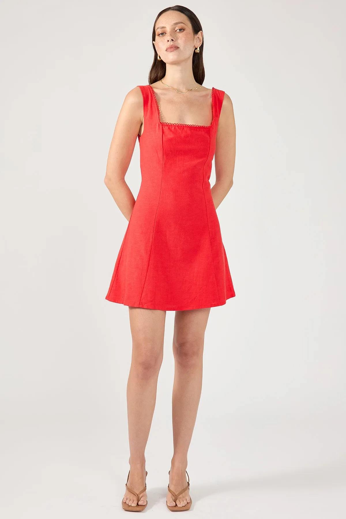 Perfect Stranger Lizzy Linen Mini Dress Red Fluid Cut