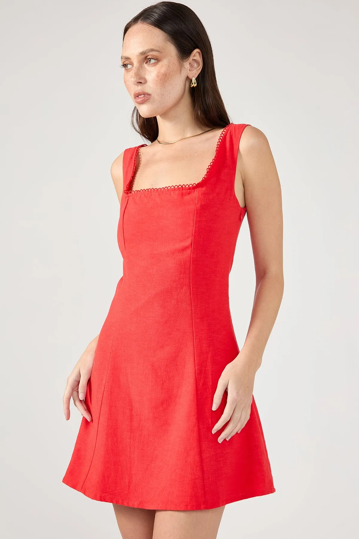 Perfect Stranger Lizzy Linen Mini Dress Red Fall Go