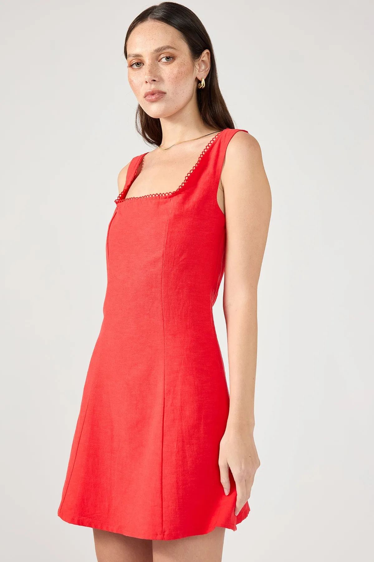 Textured Flow Perfect Stranger Lizzy Linen Mini Dress Red