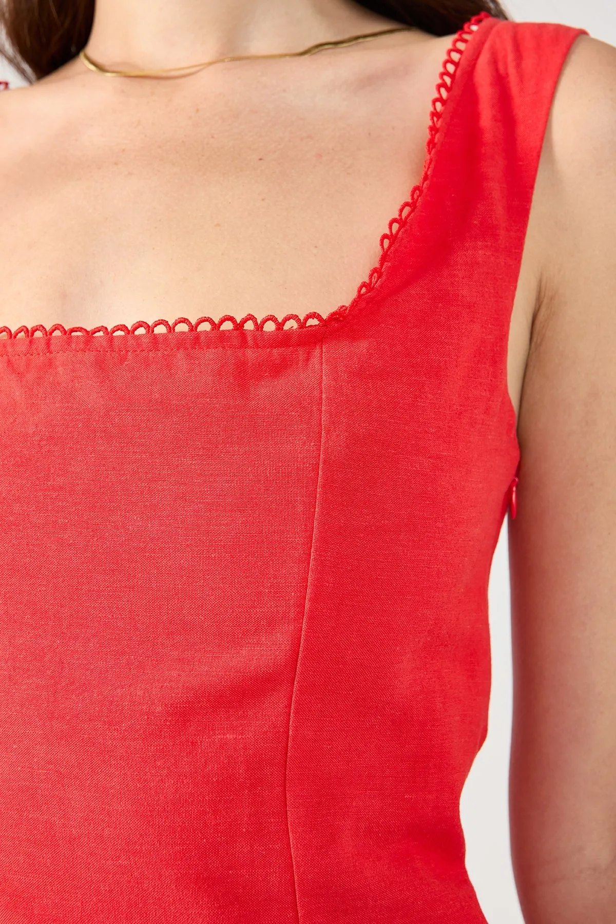 Brunch Glow Perfect Stranger Lizzy Linen Mini Dress Red