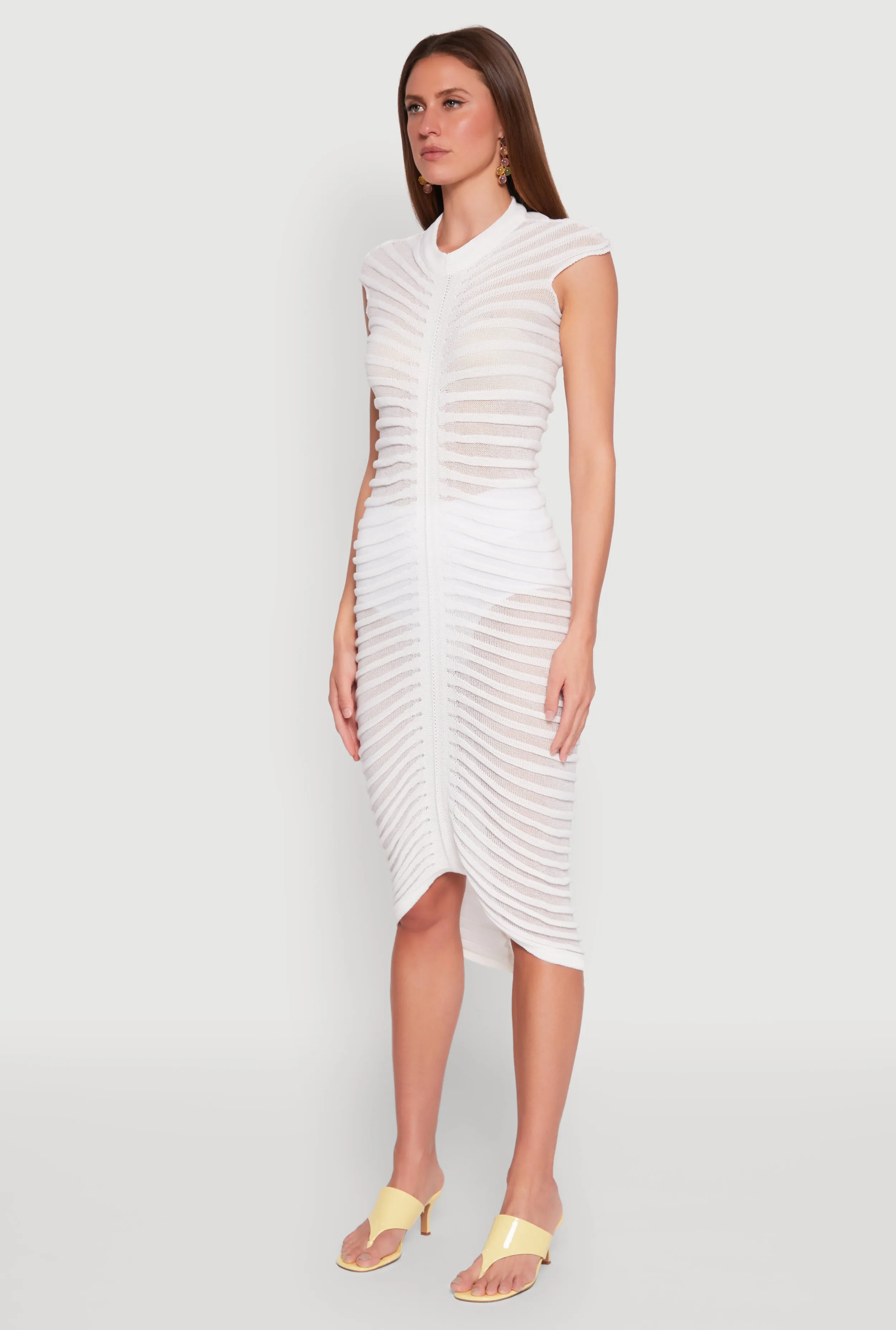 Grace Walk Essential Style Shadow Striped Knit Midi Dress