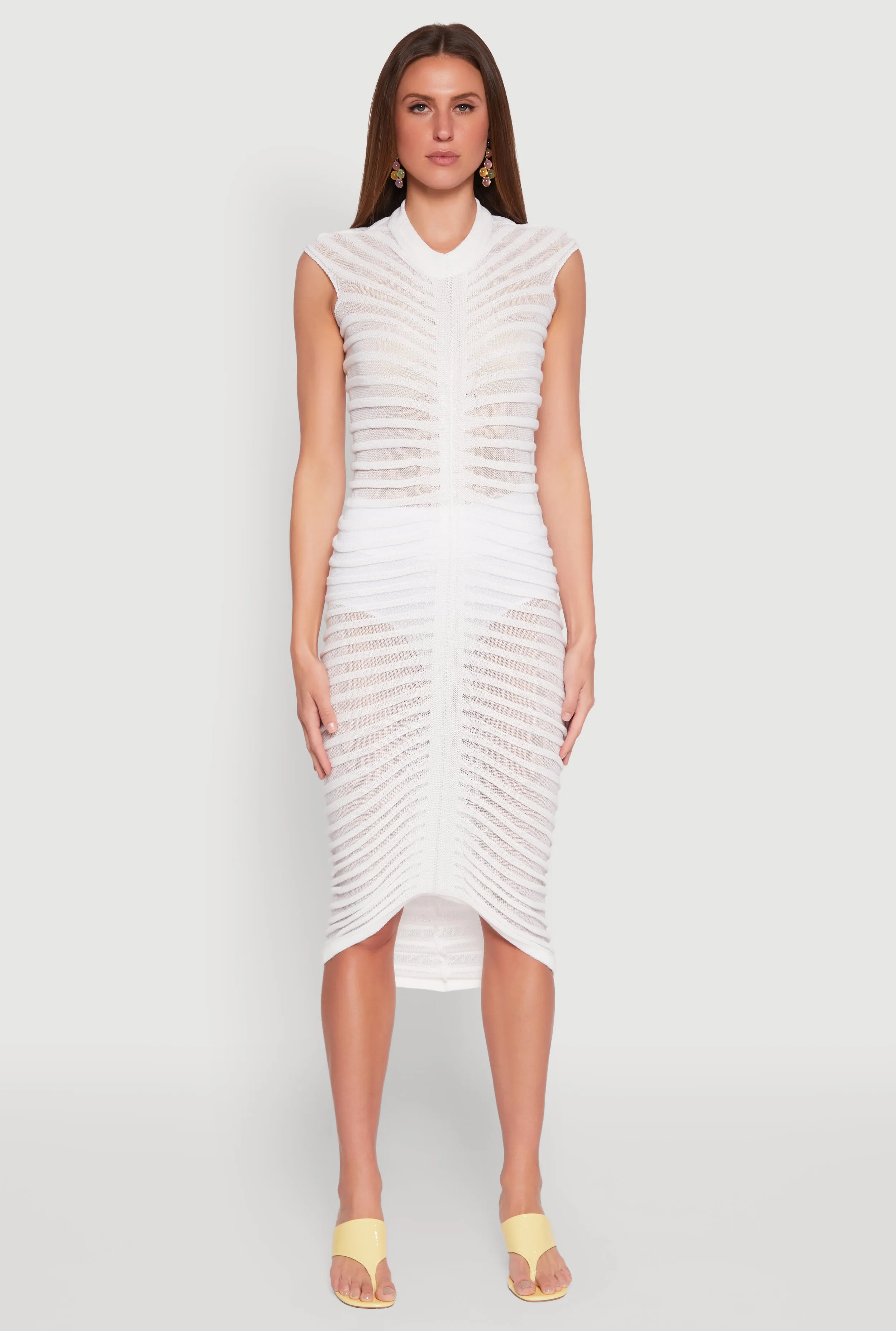 Shadow Striped Knit Midi Dress Cool Look Elegant formal piece