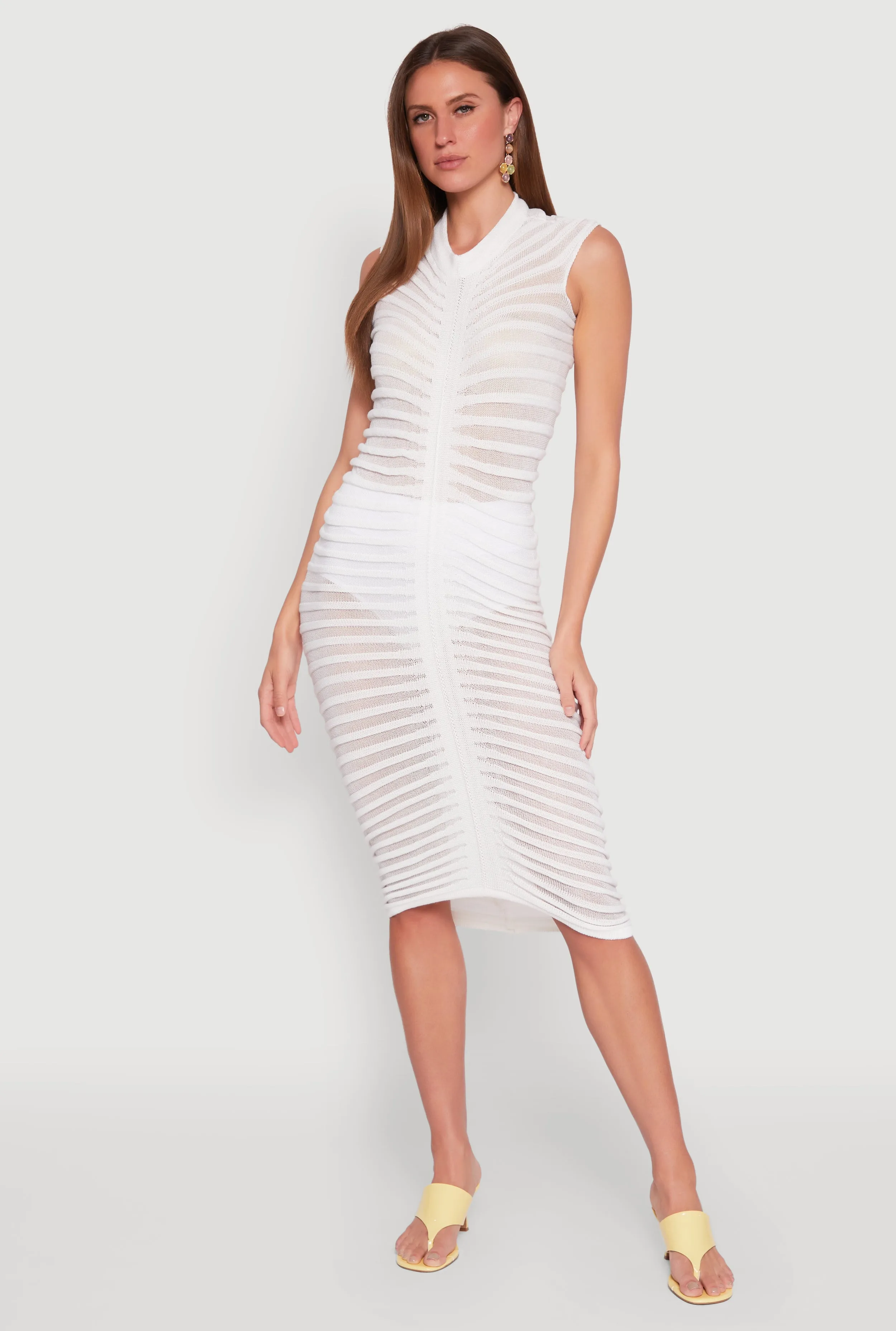 Warm-Layer Trend Movement Shadow Striped Knit Midi Dress
