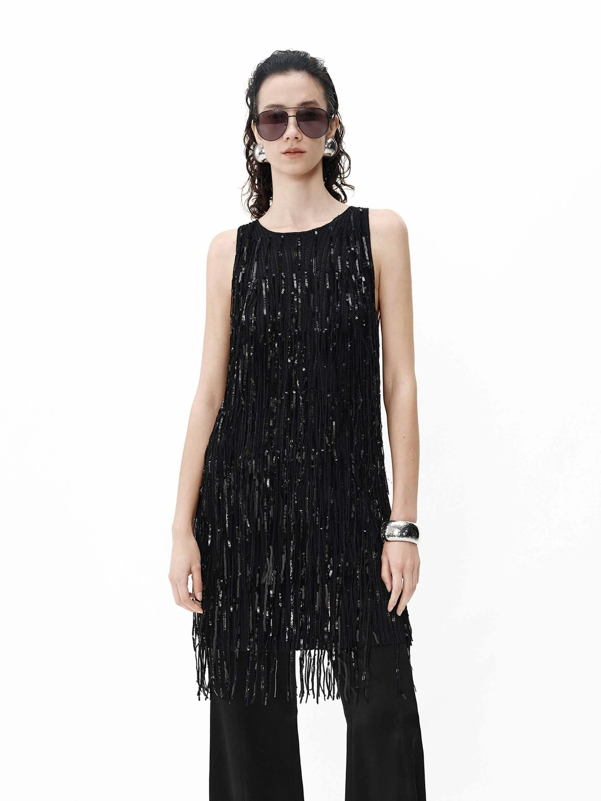 Understated Elegance Comfortable casual dress Fringed Detail Tank Dress