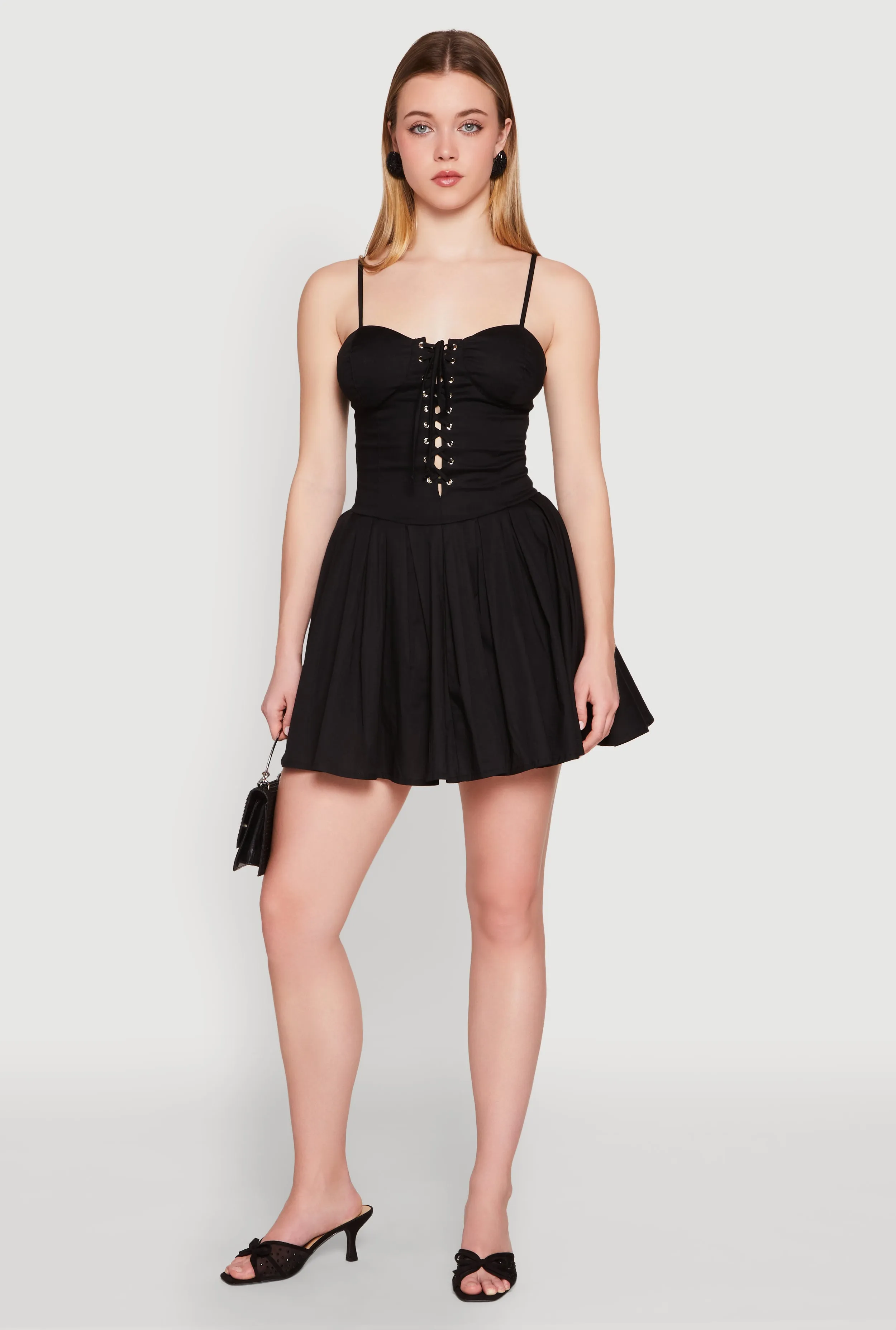 Flattering Silhouette Wear Light Bow Lace Up Bustier Skater Dress