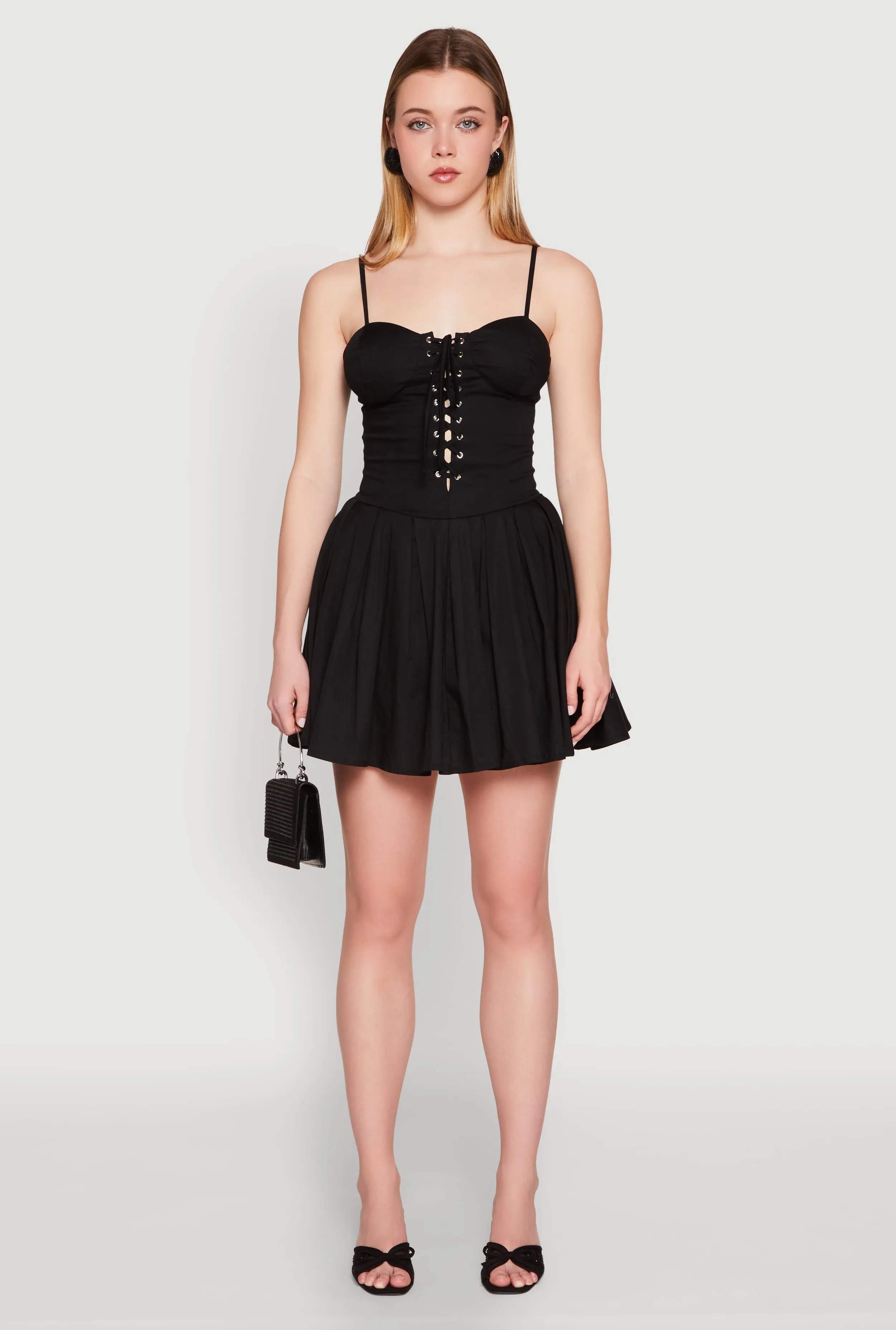 Soft Vibes Lace Up Bustier Skater Dress
