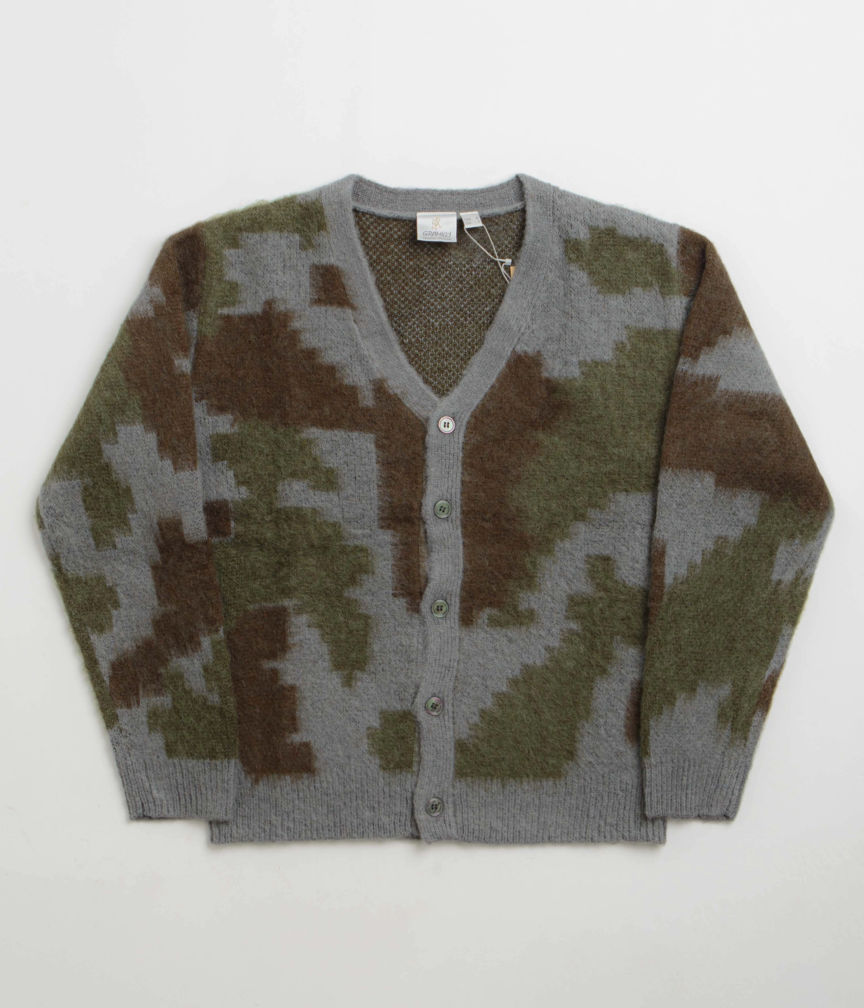 Gramicci Mohair Cardigan - Jungle Digi Camo Breathable Wool Sophisticated Knit