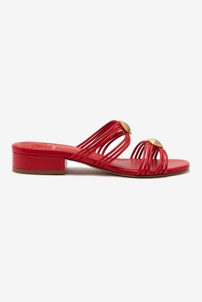 Shelly Flat Mule In Scarlet Leather Fashionable Sole