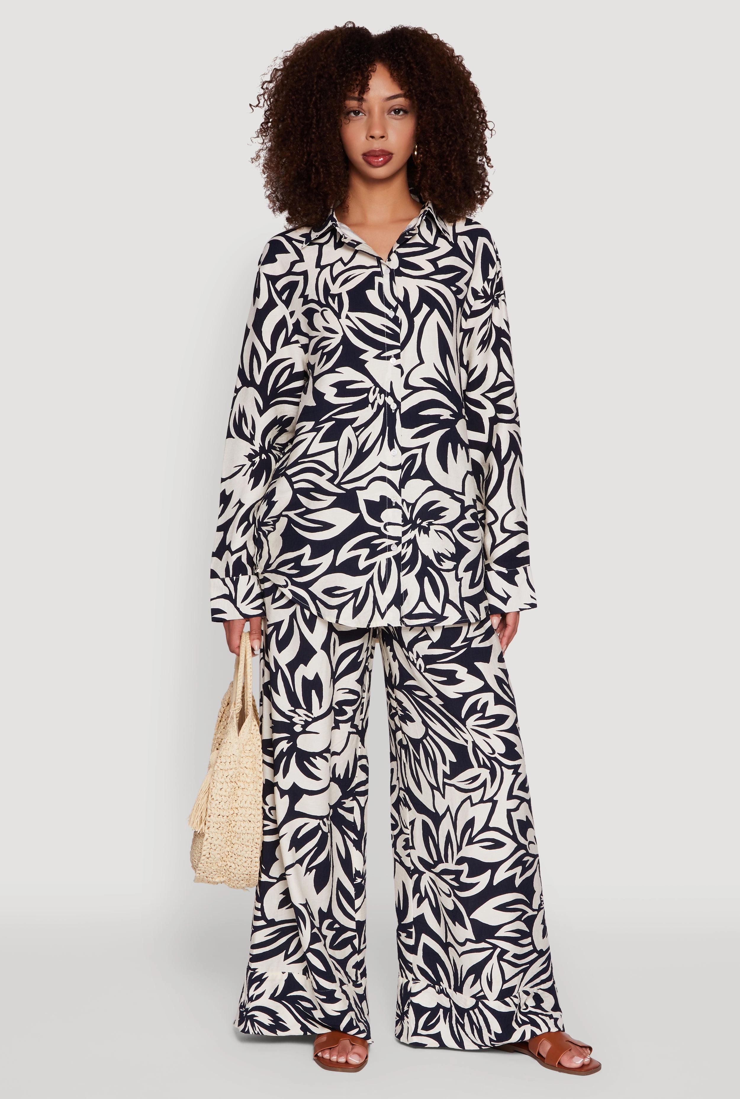 Quality - conscious Wool Floral Print Crepe Knit Button Front Blouse