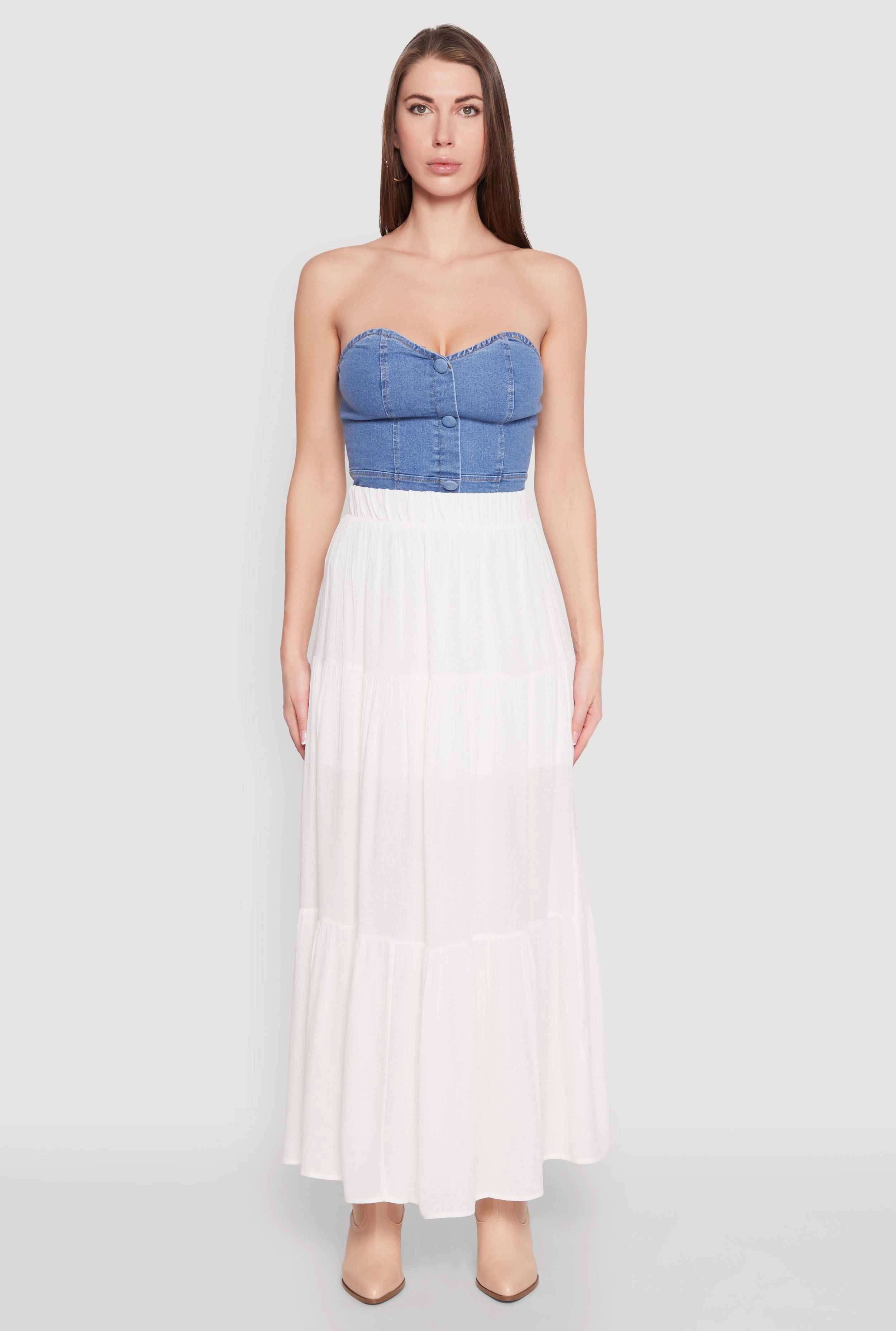 Neutral Wear Elegant Look High Waist Tiered Maxi Skirt