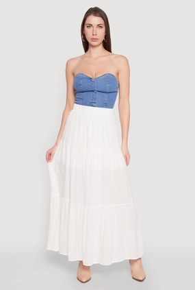 Crisscross Back Soft Layers High Waist Tiered Maxi Skirt