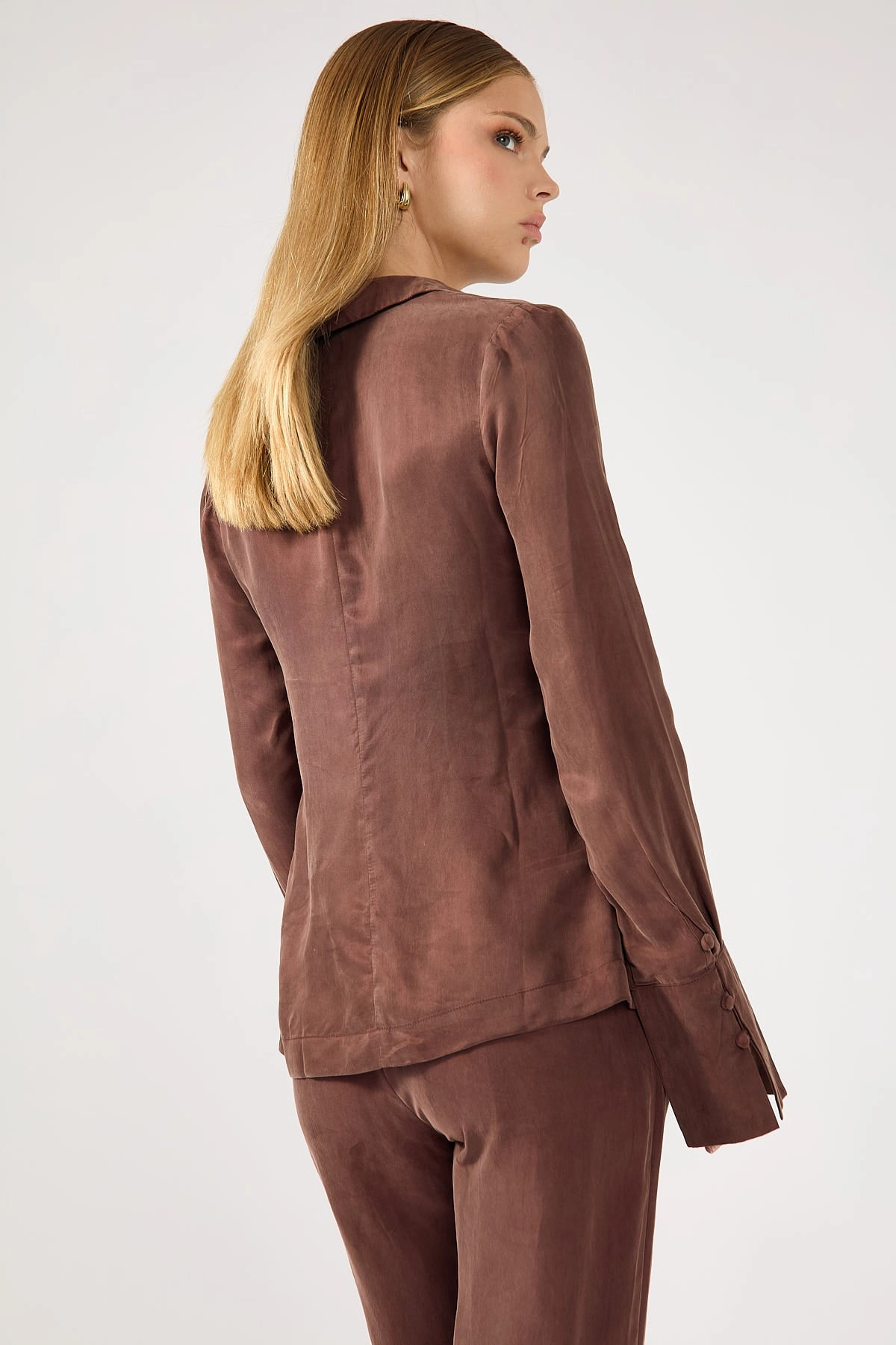Perfect Stranger Prisca Open Front Button Up Cupro Shirt Brown Internet Babies'