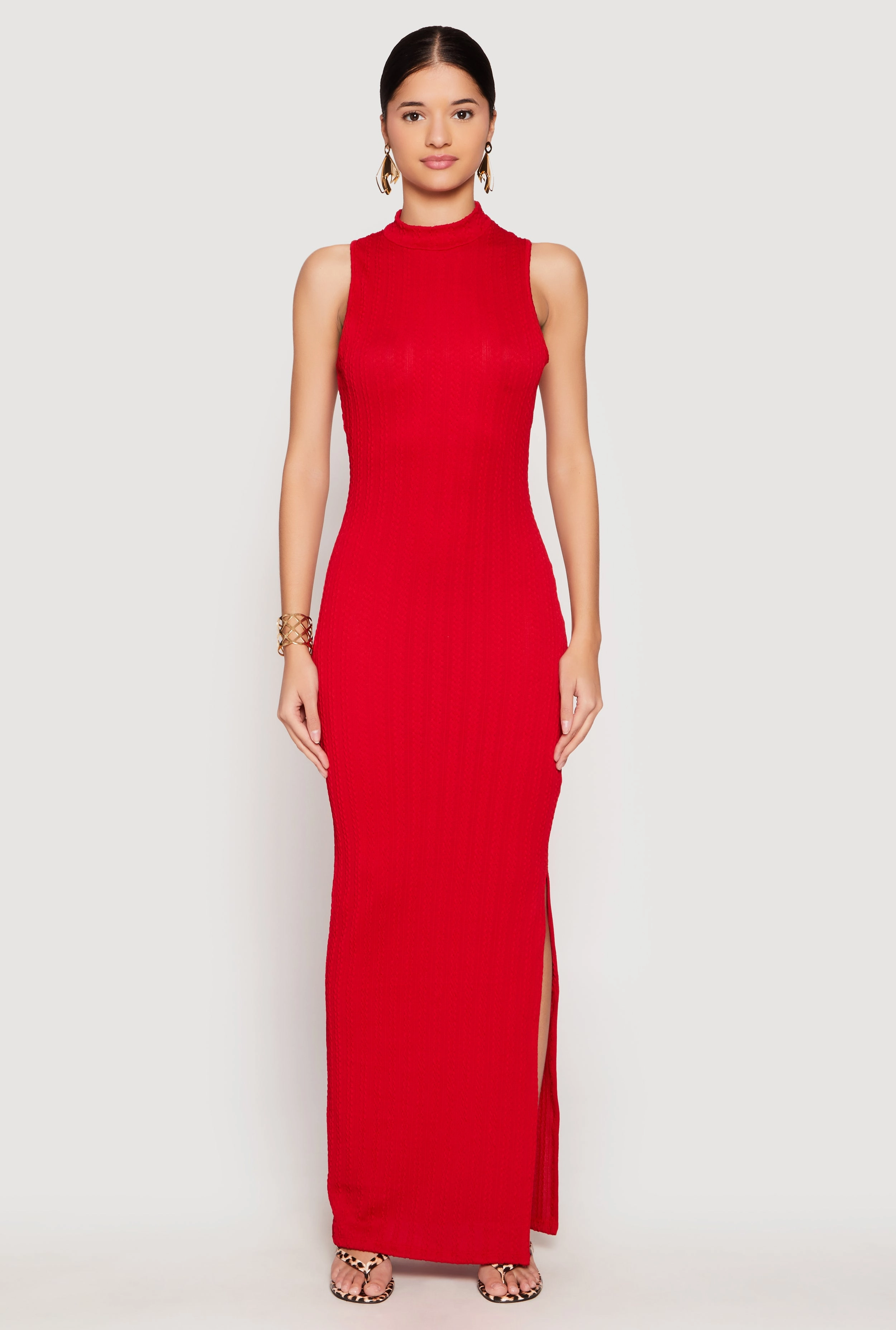 Textured Knit Turtleneck Maxi Dress Breath Soft Everyday Style
