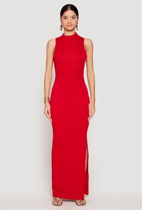 Textured Knit Turtleneck Maxi Dress Breath Soft Everyday Style